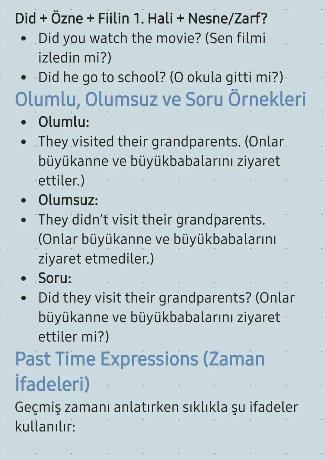 6. Sınıf İngilizce Past Simple (Geçmiş Zaman)
Konu Anlatımı
Geçmiş zaman (Past Tense), bir olayın
geçmişte yapıldığını veya gerçekleştiğini