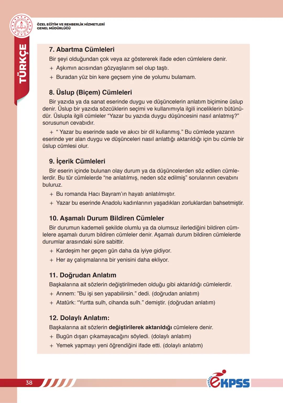 # CÜMLEDE ANLAM
ÖZEL EĞİTİM VE REHBERLİK HİZMETLERİ
GENEL MÜDÜRLÜĞÜ
**TÜRKÇE**
## CÜMLEDE ANLAM
Bir duyguyu, düşünceyi, isteği, haberi,