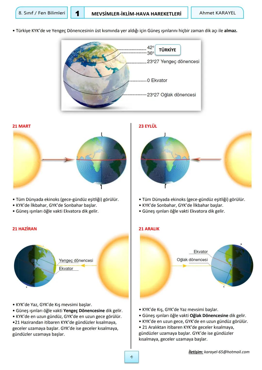 8. Sınıf Fen Bilimleri
ÖZELLİKLERİ:
DÜNYA
MEVSİMLER-İKLİM-HAVA HAREKETLERİ
Ahmet KARAYEL
⚫Dünya soldan sağa doğru kendi etrafında "dönme",
G