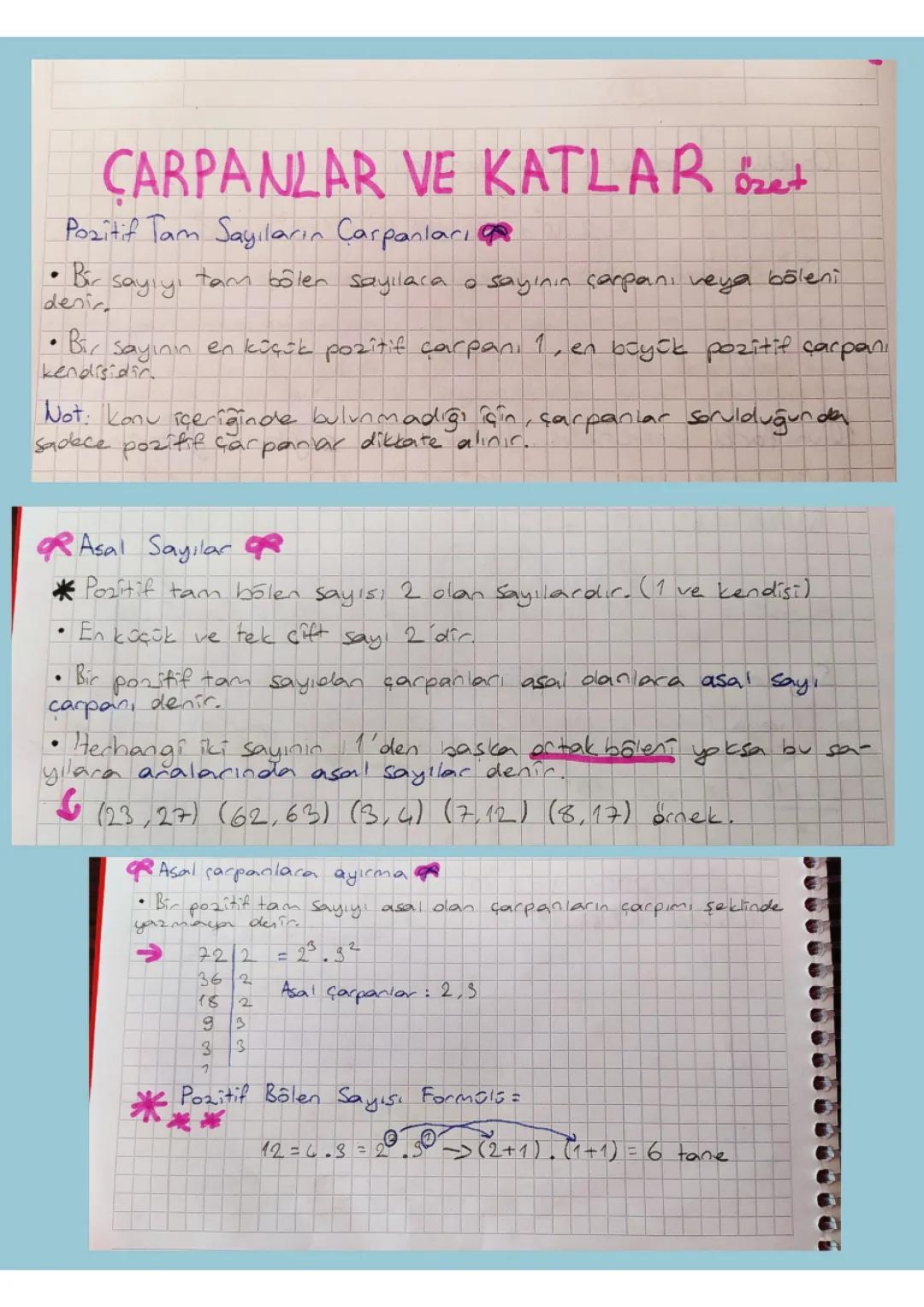 # CARPANLAR VE KATLAR brat
Pozitif Tam Sayıların Çarpanları
- Bir sayıyı tam bôler sayılara o sayının çarpanı veya böleni
denir.
- Bir sayın