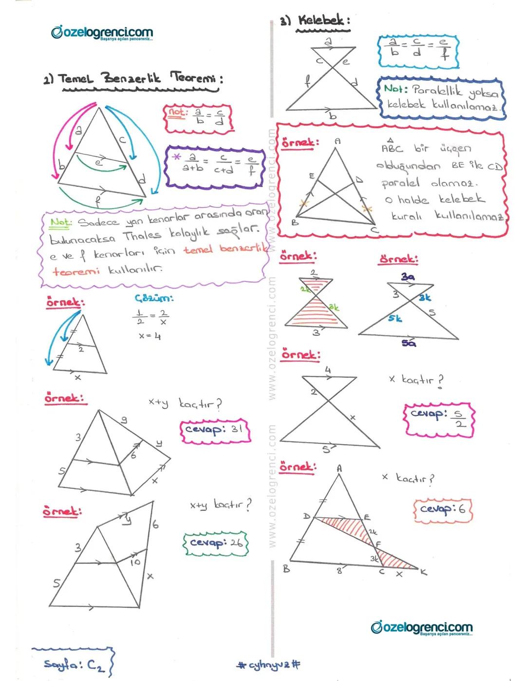 @ozelogrencicom
Özellikler:
(b-a)k
(c-blk
rantılı Doğru Tarçaları
1) Thales Teoremi :
$
\frac{a}{b} = \frac{c}{d}
$
Örnek:
x= ?
Örn