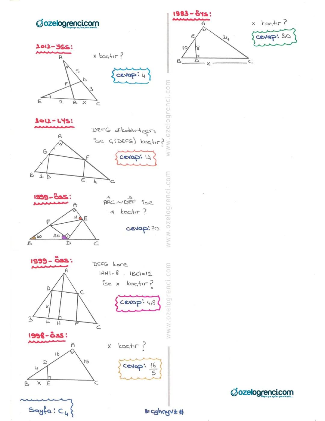 @ozelogrencicom
Özellikler:
(b-a)k
(c-blk
rantılı Doğru Tarçaları
1) Thales Teoremi :
$
\frac{a}{b} = \frac{c}{d}
$
Örnek:
x= ?
Örn