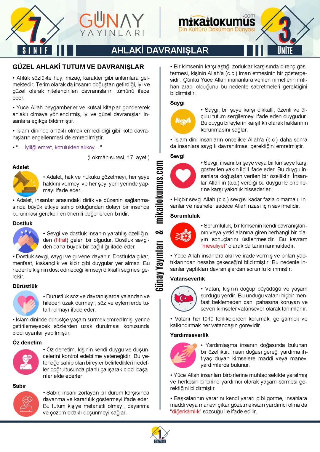 7 sınıf din kültürü