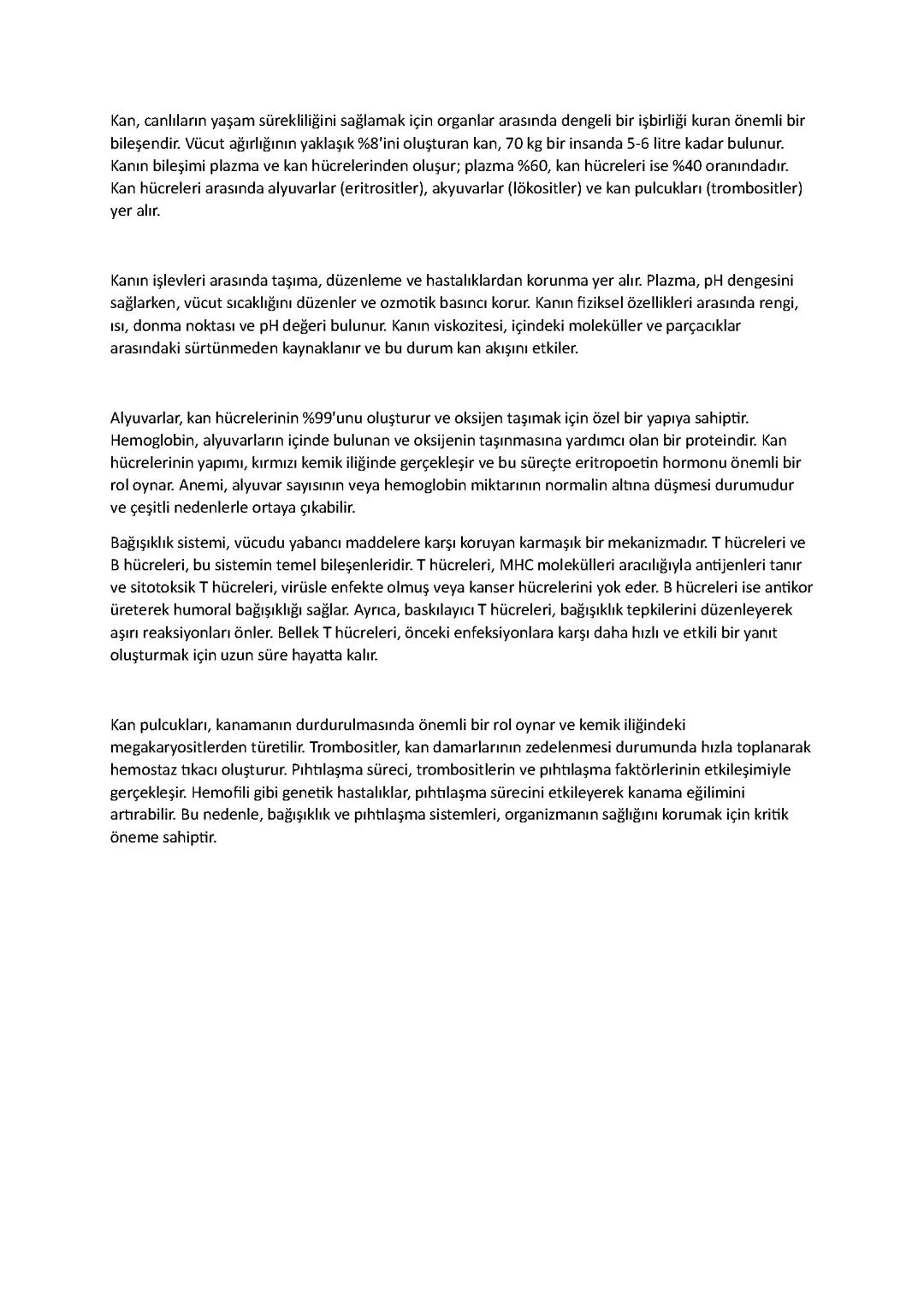 Kan ve Kas Fizyolojisi: Üniversite 1. Sınıf Notları