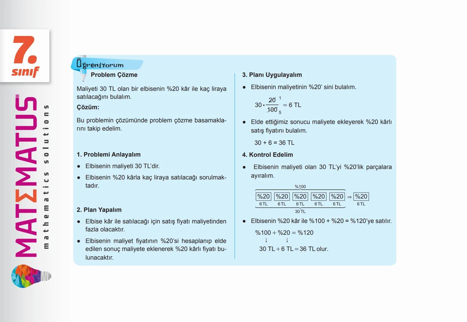 # 7. SINIF
YÜZDELER
MATΣMATUS
mathematics solutions --- OCR Start ---
N
7.
Sınıf
ΜΑΤΣΜΑΤUS
mathematics solutions
Öğreniyorum
Bir Çokluğun