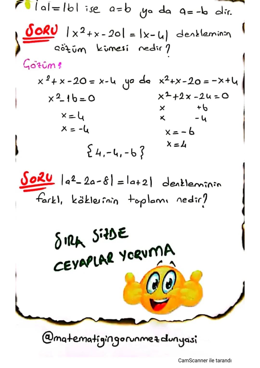 # MUTLAK
# DEĞER
# BU NOTLARLA
# YAPAMAYAN
# KALMAYACAK
CamScanner ile tarandı # Eğer değişkenlerin işaretleri belli değilse $\left|x\righ