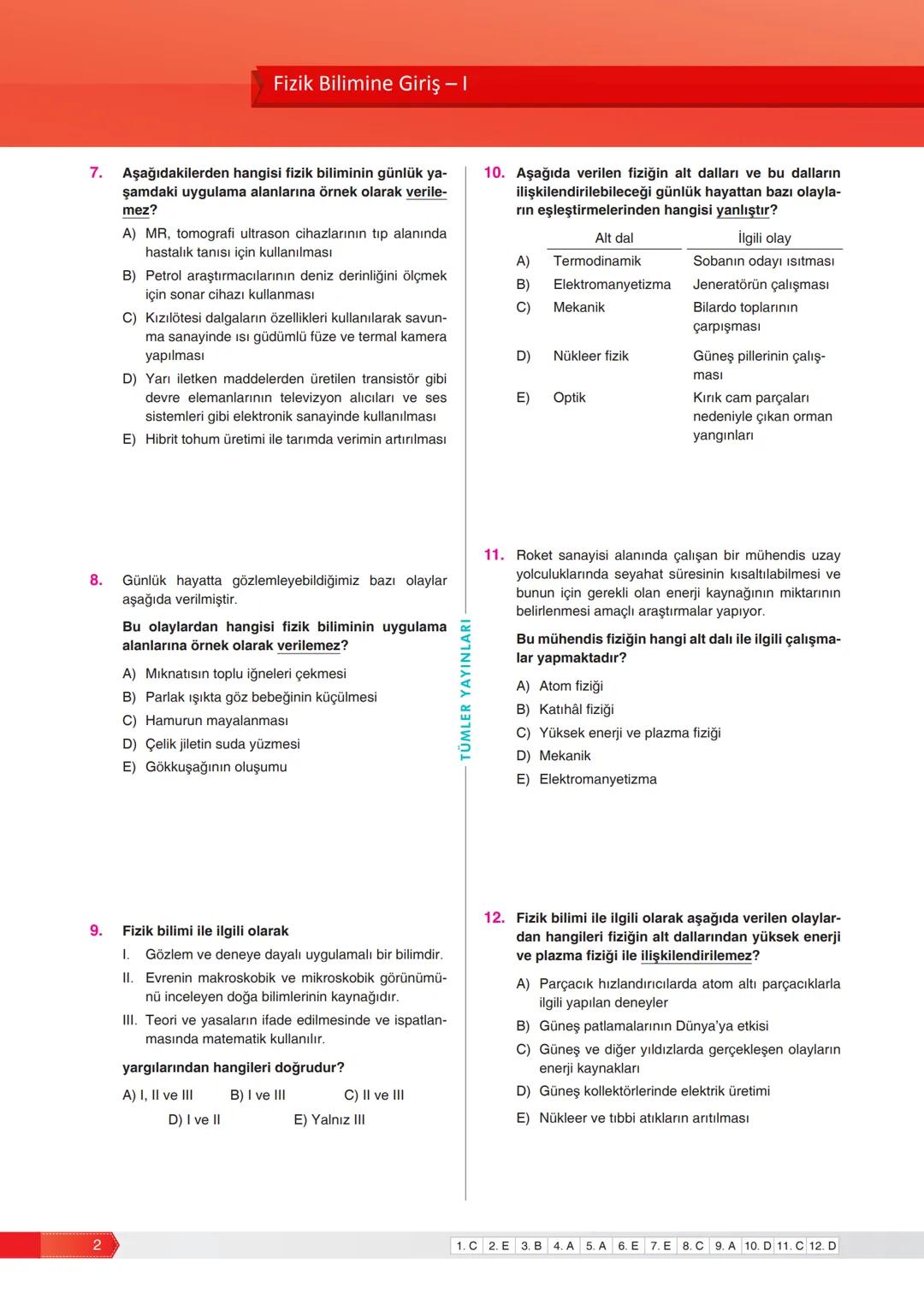 # Fizik Bilimine Giriş - I
TEST
01
1. Aşağıda günlük hayatla ilgili bazı olaylar verilmiştir.
I. Dikiz aynasında görüntü oluşumu
II.