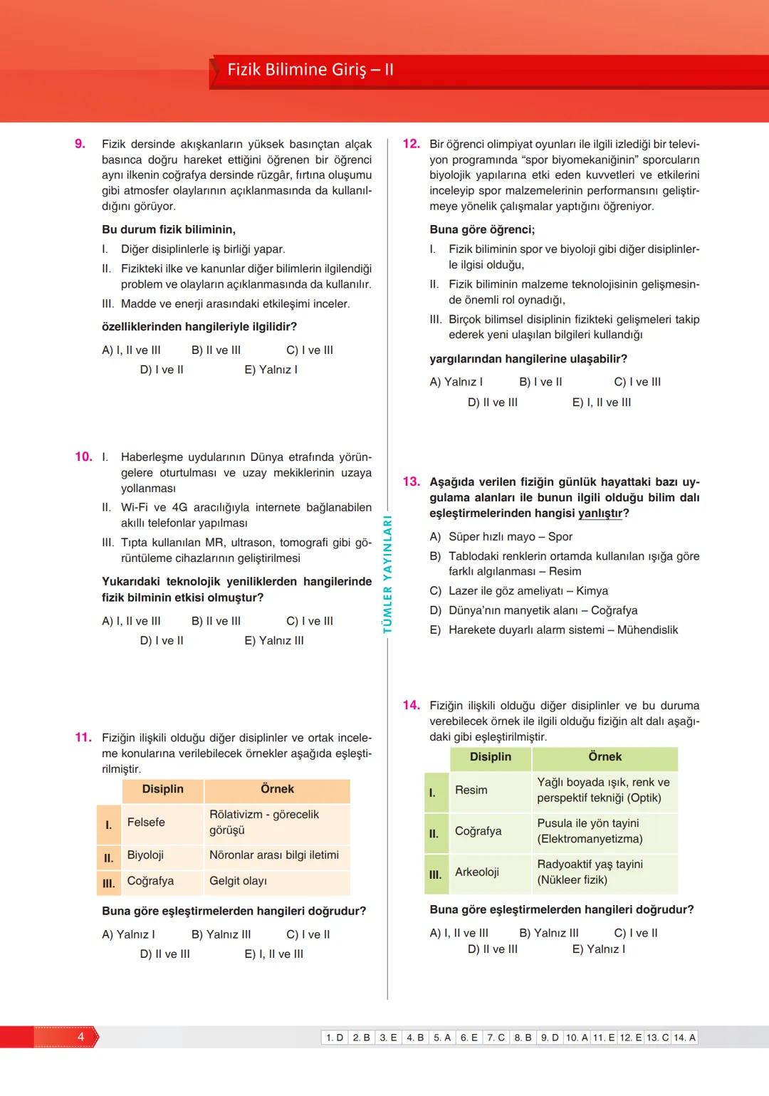 # Fizik Bilimine Giriş - I
TEST
01
1. Aşağıda günlük hayatla ilgili bazı olaylar verilmiştir.
I. Dikiz aynasında görüntü oluşumu
II.