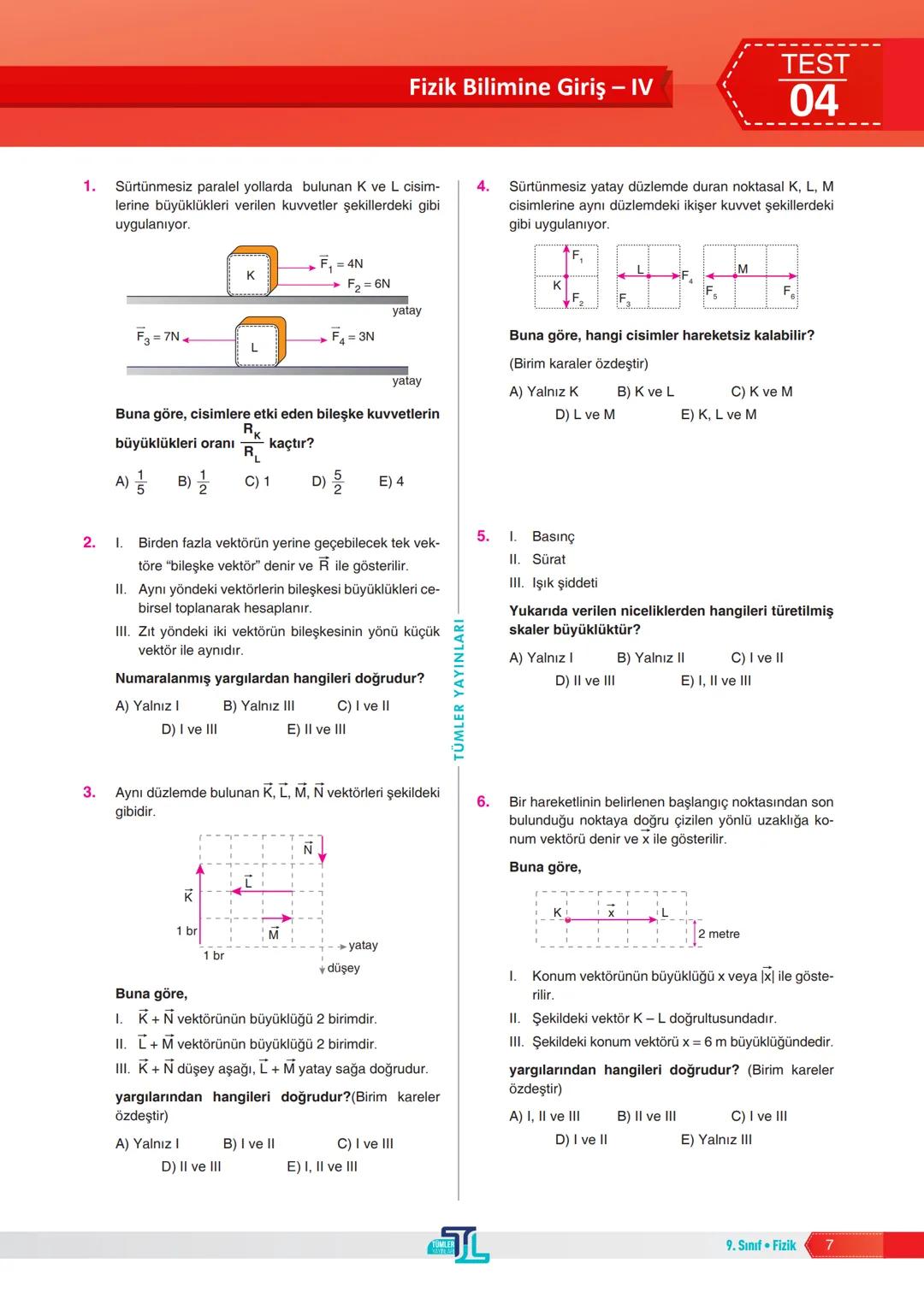 # Fizik Bilimine Giriş - I
TEST
01
1. Aşağıda günlük hayatla ilgili bazı olaylar verilmiştir.
I. Dikiz aynasında görüntü oluşumu
II.