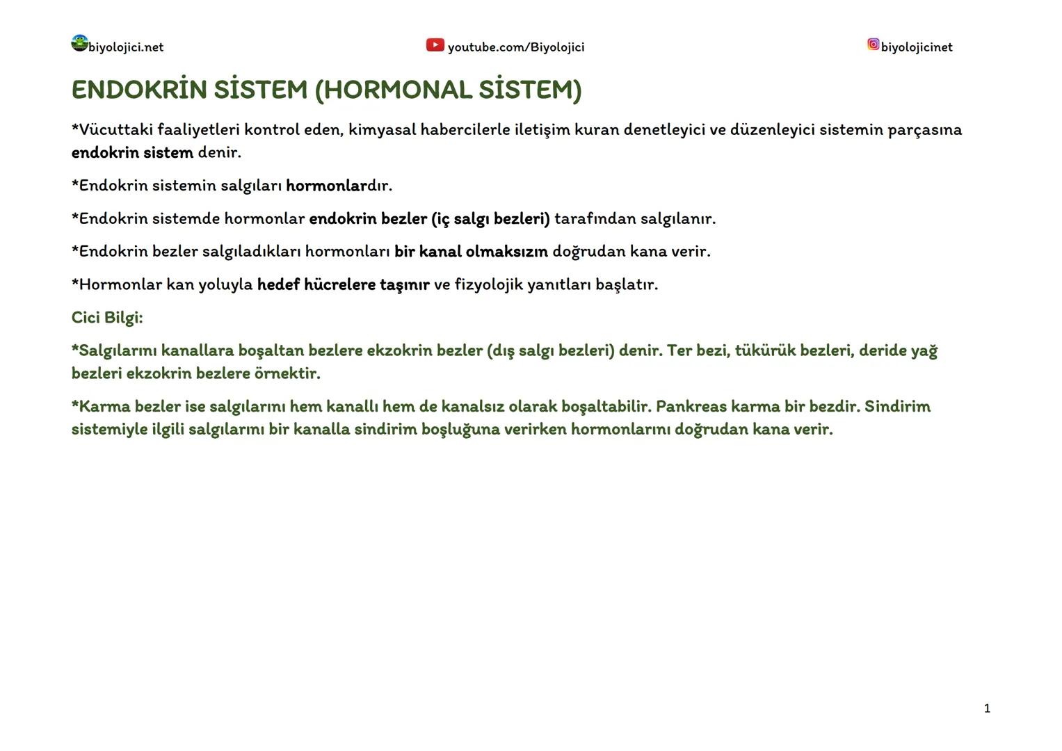 --- OCR Start ---
biyolojici.net
youtube.com/Biyolojici
biyolojicinet
ENDOKRİN SİSTEM (HORMONAL SİSTEM)
*Vücuttaki faaliyetleri kontrol eden