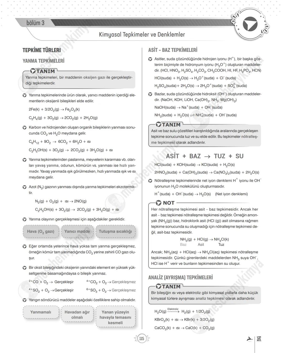 # bölüm 3
eschemyeva:
# KİMYASAL TEPKİMELER
## TANIM
# KİMYA KANUNLARI VE KİMYASAL HESAPLAMALAR
## Kimyasal Tepkimeler ve Denklemler
Ki