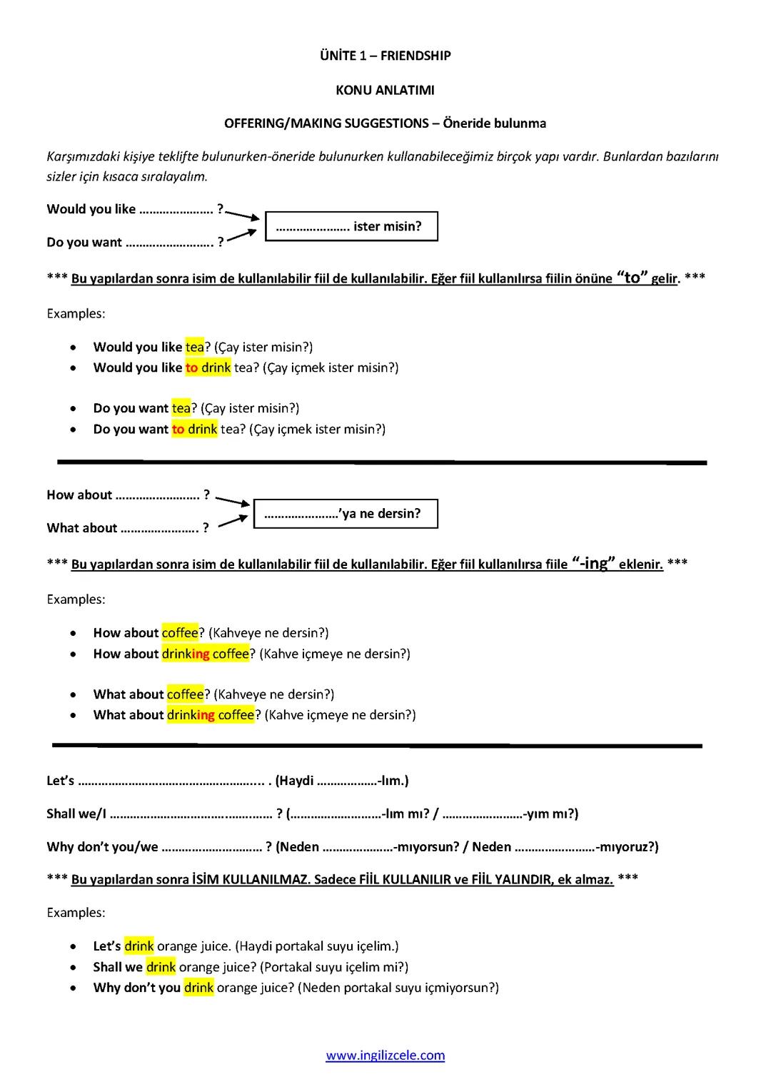 8.sınıf İngilizce friendship