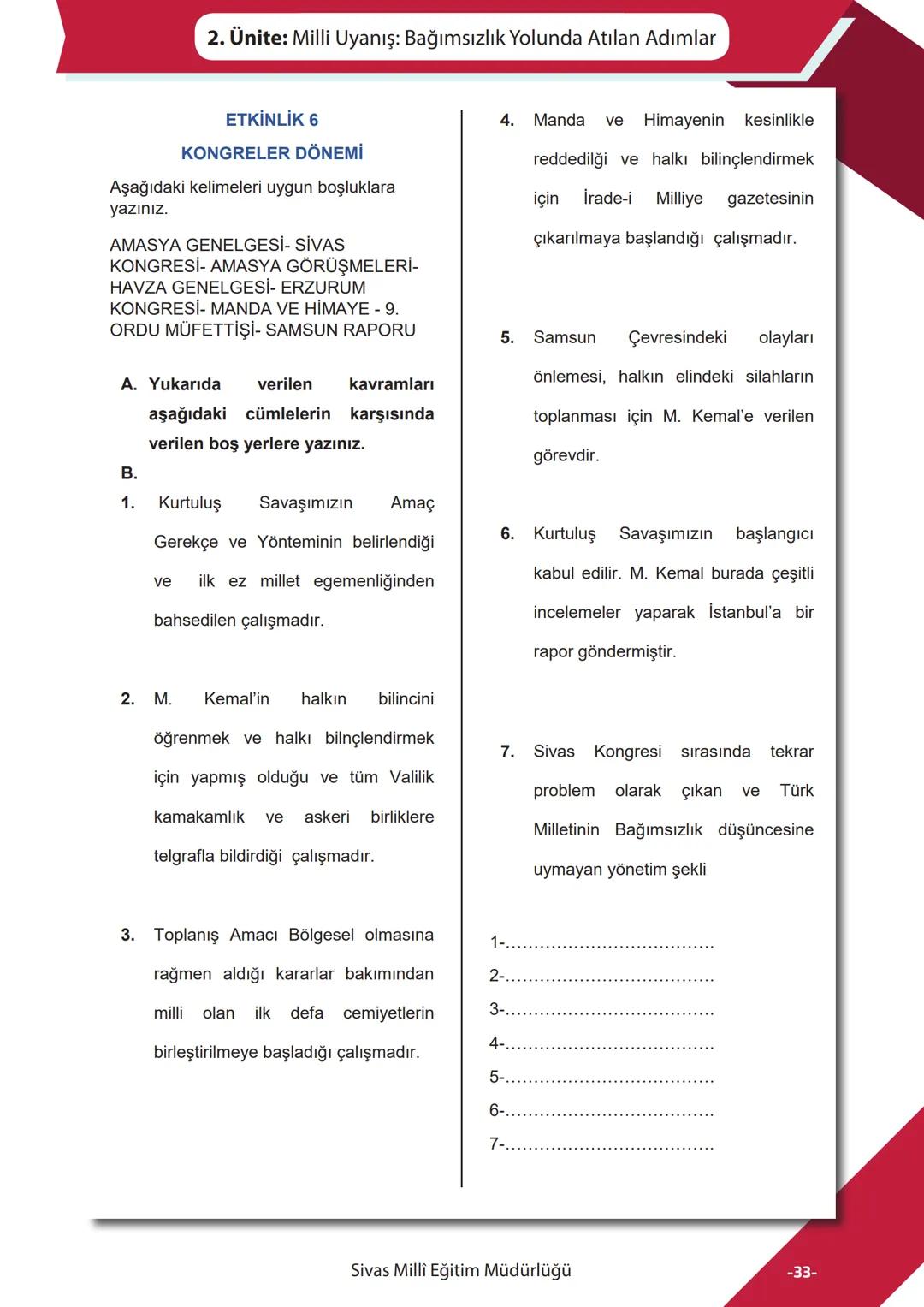 T.C.
İNKILAP TARİHİ
ve ATATÜRKÇÜLÜK
*EG
****
MHURİYETİ MILLI
*
CU
•19114
*
SİVAS MİLLİ EĞİTİM
MÜDÜRLÜĞÜ
Sadece 1. Dönem
KONULARI
Genel Tekra