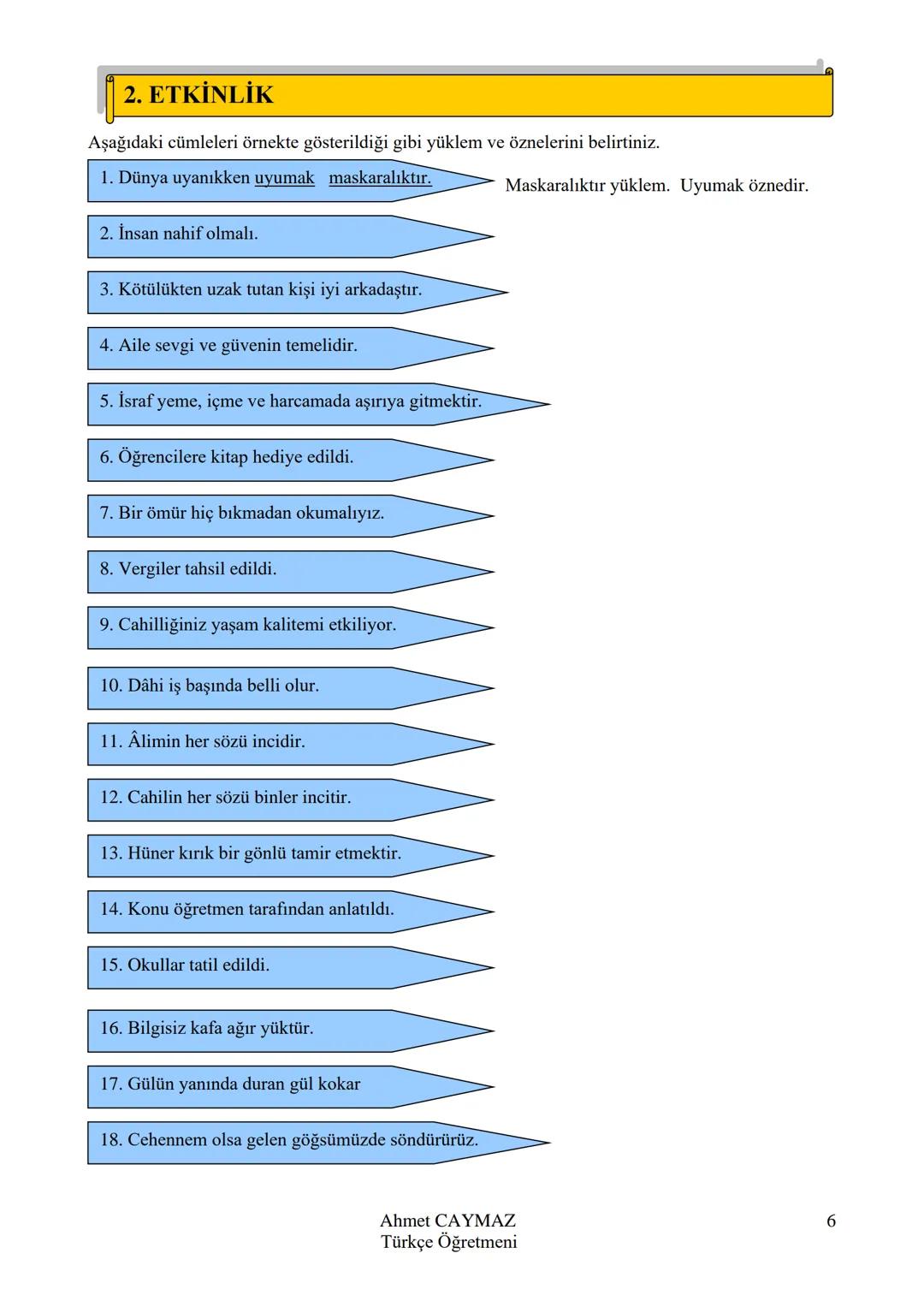 CÜMLENİN ÖGELERİ FASİKÜLÜ
KONU ANLATIM
KONU KAVRAMA TESTLERİ
ETKNLİKLER
LGS'DE ÇIKMIŞ SORULAR
Ahmet CAYMAZ
Türkçe Öğretmeni
Ahmet CAYM