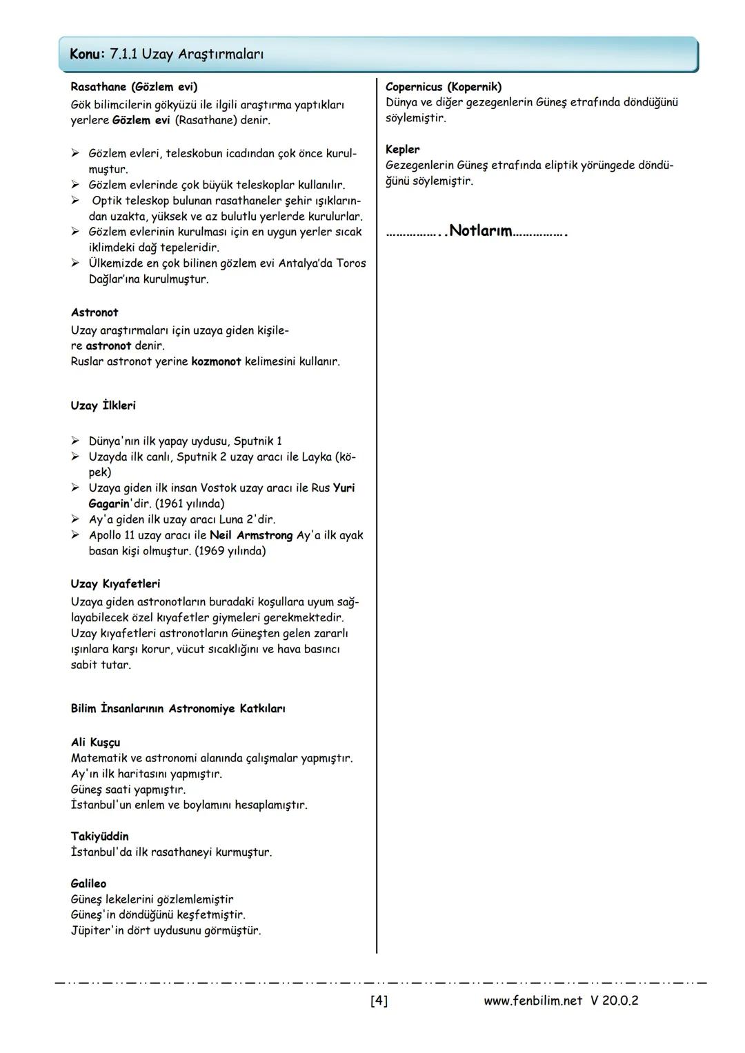 # 7.Sınıf Fen Bilimleri
# Ders Notları
Barış ZEREN
Fen Bilimleri Öğretmeni
www.fenbilim.net V 20.0.2 1.Ünite: Güneş Sistemi ve Ötesi
Konu: