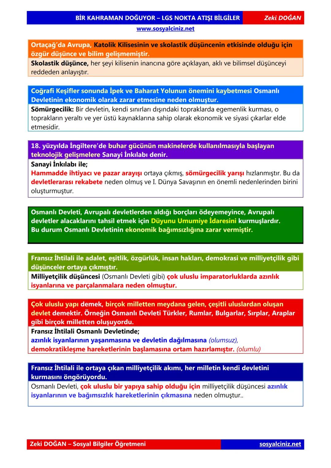 # BİR KAHRAMAN DOĞUYOR - LGS NOKTA ATIŞI BİLGİLER
www.sosyalciniz.net
Zeki DOĞAN
Ortaçağ'da Avrupa, Katolik Kilisesinin ve skolastik düşünce