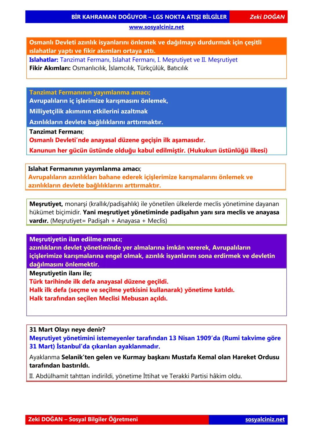 # BİR KAHRAMAN DOĞUYOR - LGS NOKTA ATIŞI BİLGİLER
www.sosyalciniz.net
Zeki DOĞAN
Ortaçağ'da Avrupa, Katolik Kilisesinin ve skolastik düşünce