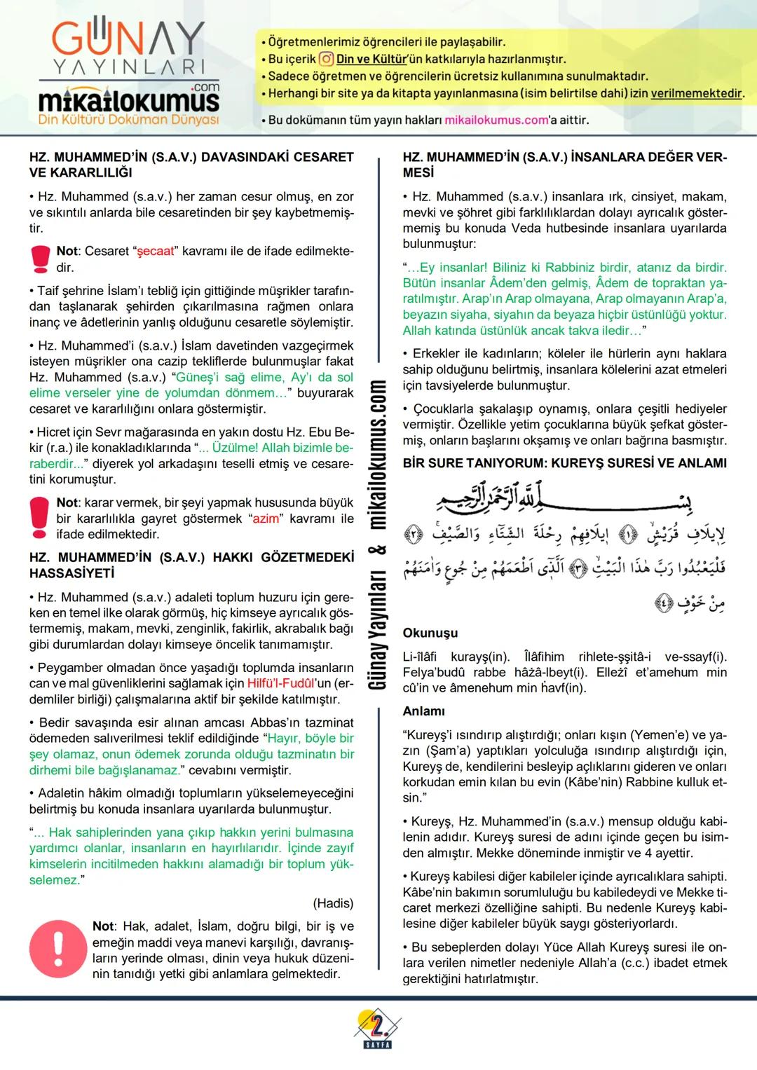 # 8
SINIF
HZ. MUHAMMED’İN ÖRNEKLIĞİ
HZ. MUHAMMED’İN (S.A.V.) DOĞRULUĞU VE GÜVE-NİLİR KİŞİLİĞİ
• Yüce Allah her topluma kendi içlerinden p