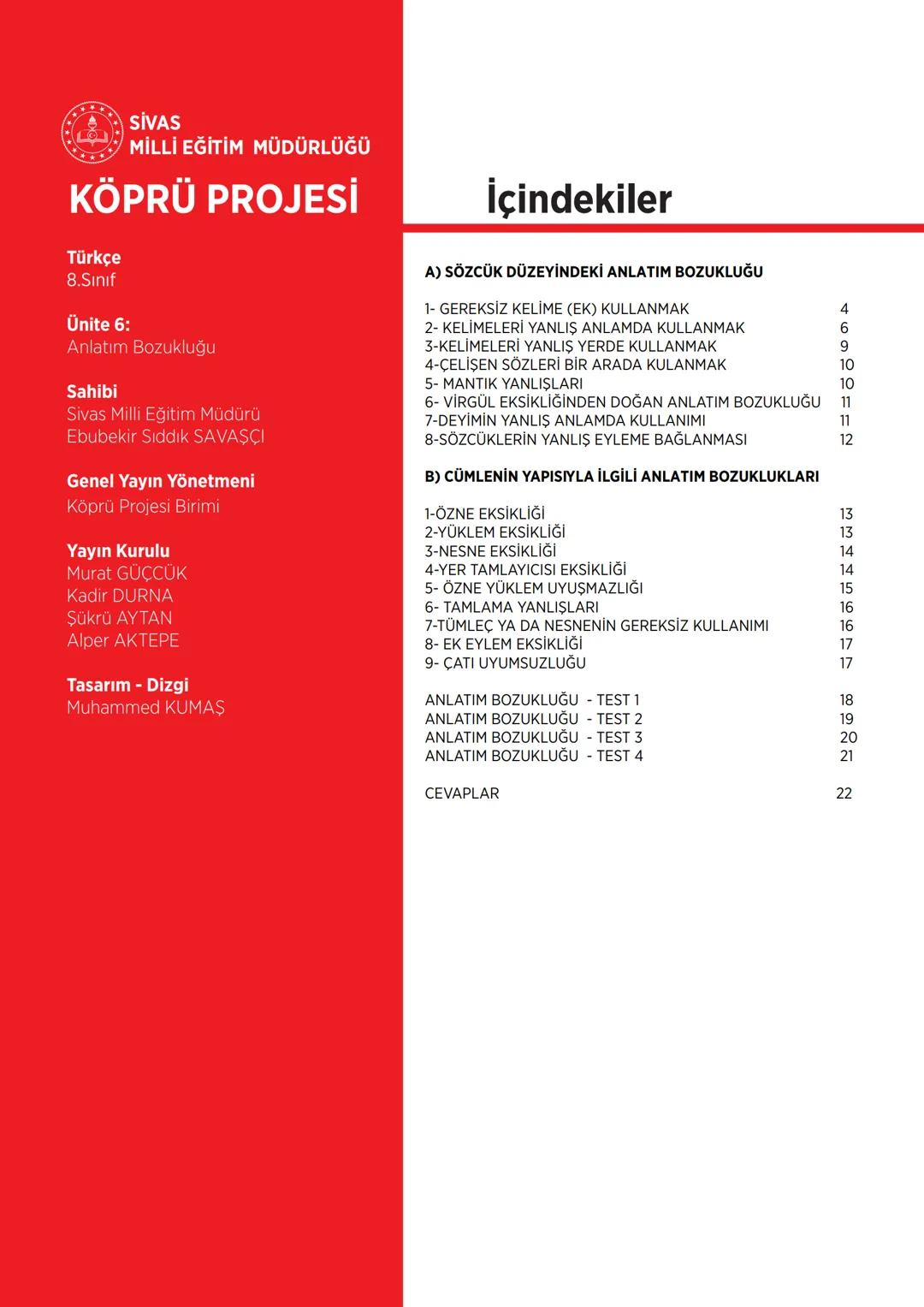 --- OCR Start ---
G
SİVAS VALİLİĞİ
KÖPRÜ
Kurslarda Öğretimin Planlanması ve Rehberlikte Üstünleşme
TÜRKÇE
FASİKÜL-9
ANLATIM BOZUKLUĞU
***
AN