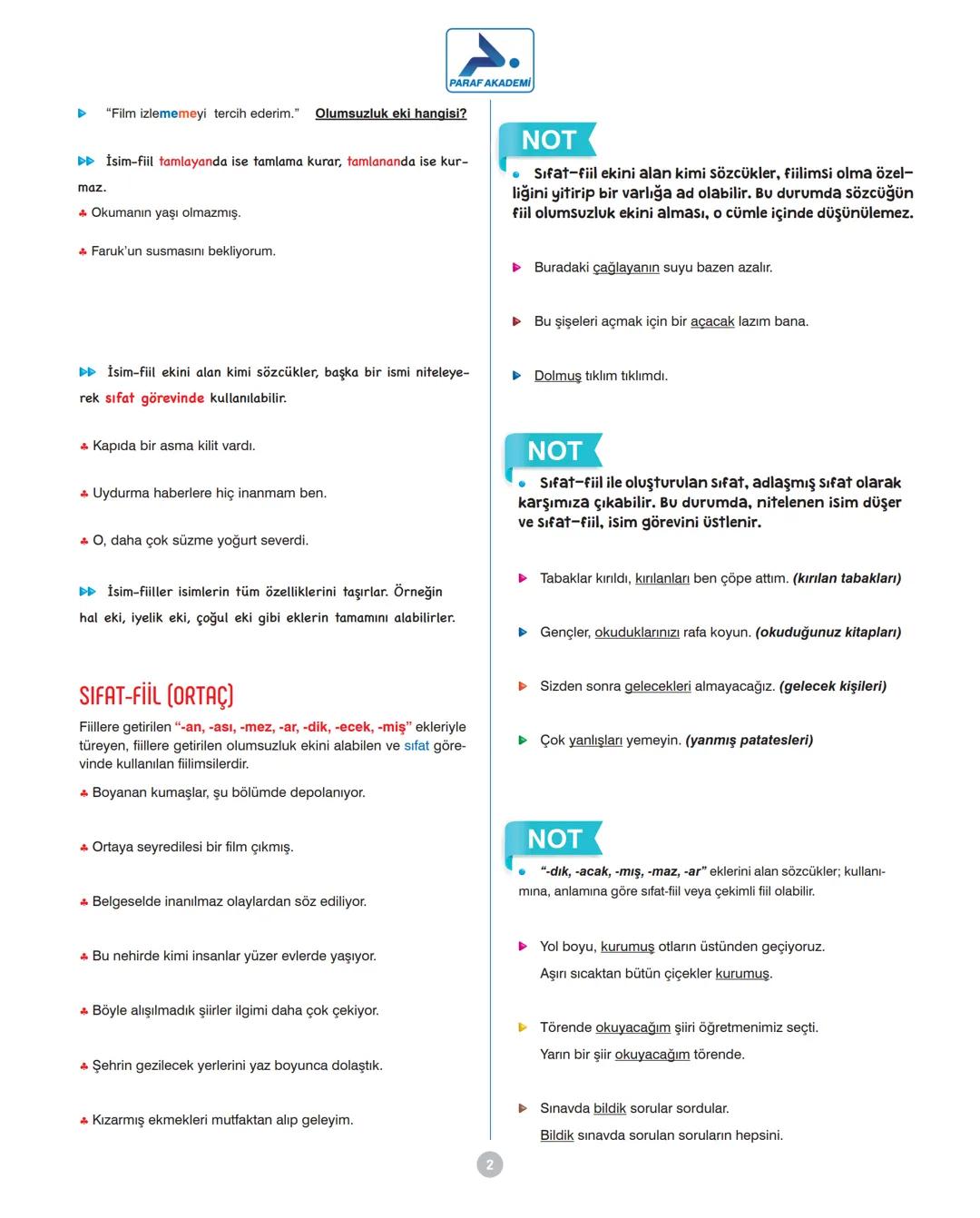 # PARAF AKADEMİ
# FİİLİMSİLER (EYLEMSİLER)
## FİİLİMSİ (EYLEMSİ)
* Fiil kök veya gövdelerinden türetilerek isim, sıfat ve zarf
olar