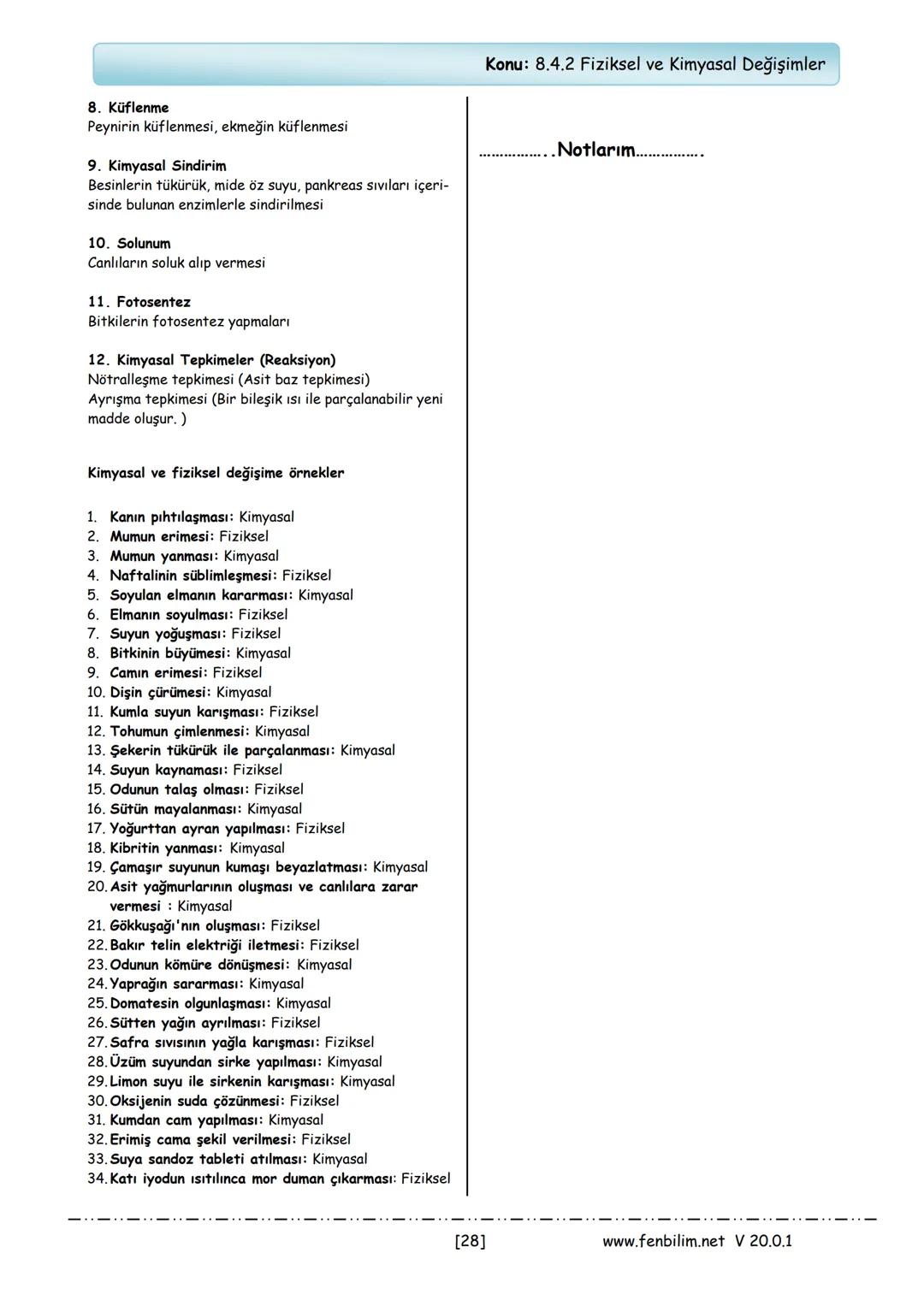 # 8.Sınıf Fen Bilimleri
# Ders Notları
Barış ZEREN
Fen Bilimleri Öğretmeni
www.fenbilim.net V 20.0.1 # 1.Ünite: Mevsimler ve İklim
Konu: