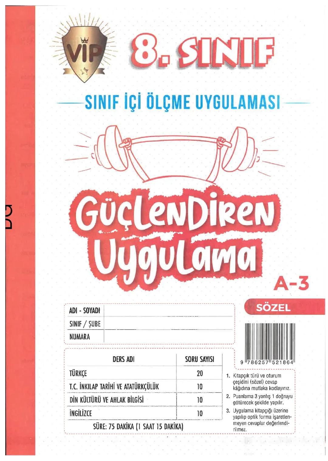 8.sınıf Sözel Ankara Güçlendiren Deneme