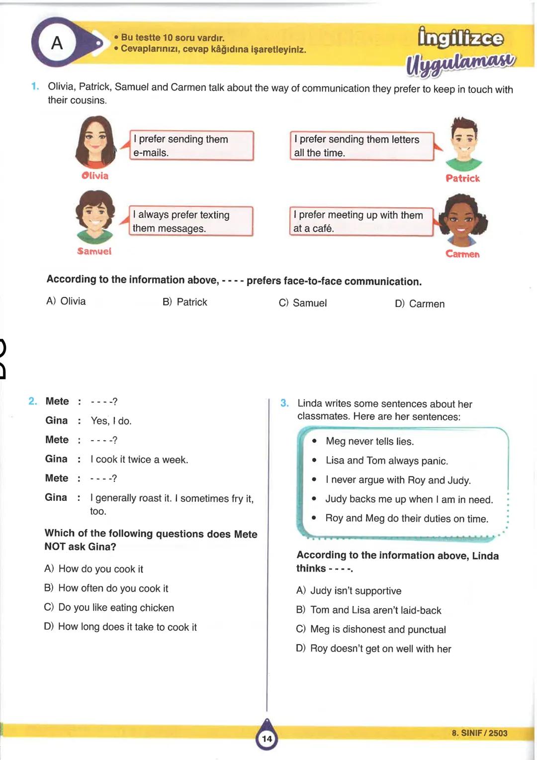 --- OCR Start ---
VIP 8. SINIF
SINIF İÇİ ÖLÇME UYGULAMASI
GÜÇLENDİREN
Uygulama
A-3
SÖZEL
ADI - SOYADI
SINIF / ŞUBE
NUMARA
DERS ADI
SORU SAYI