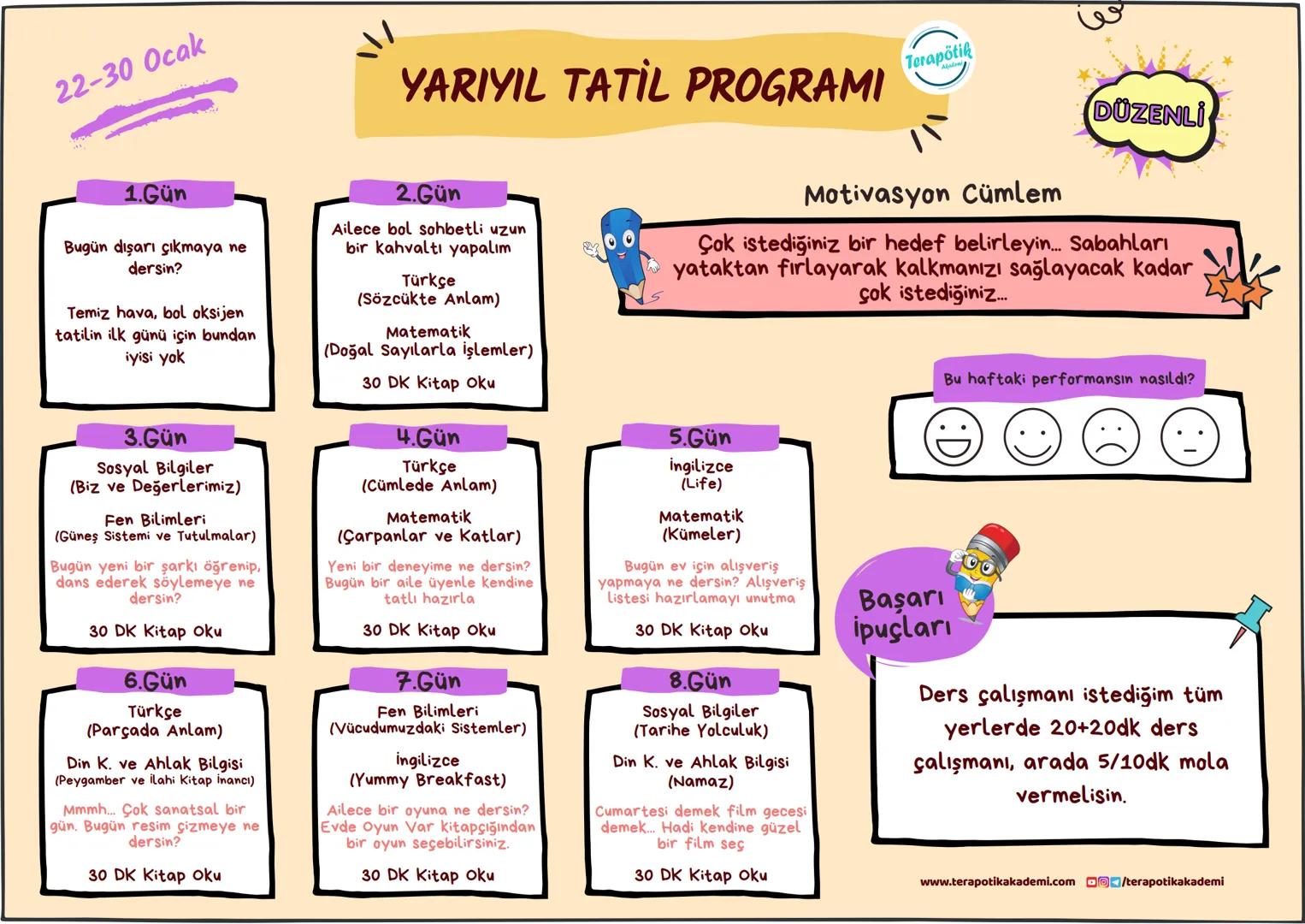 # YARIYIL TATİL PROGRAMI
6.SINIF
## MERHABA!
> **Programımıza motivasyon cümleleri ekledik. Sende insanlara ilham vermek istiyorsan önce b