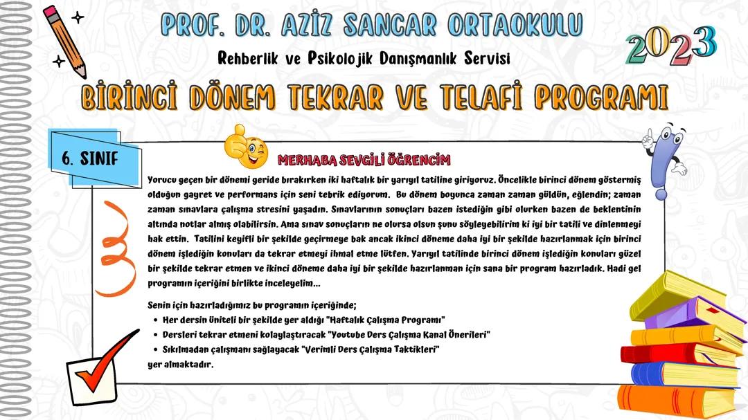 Birinci Dönem Ders Tekrar Planı