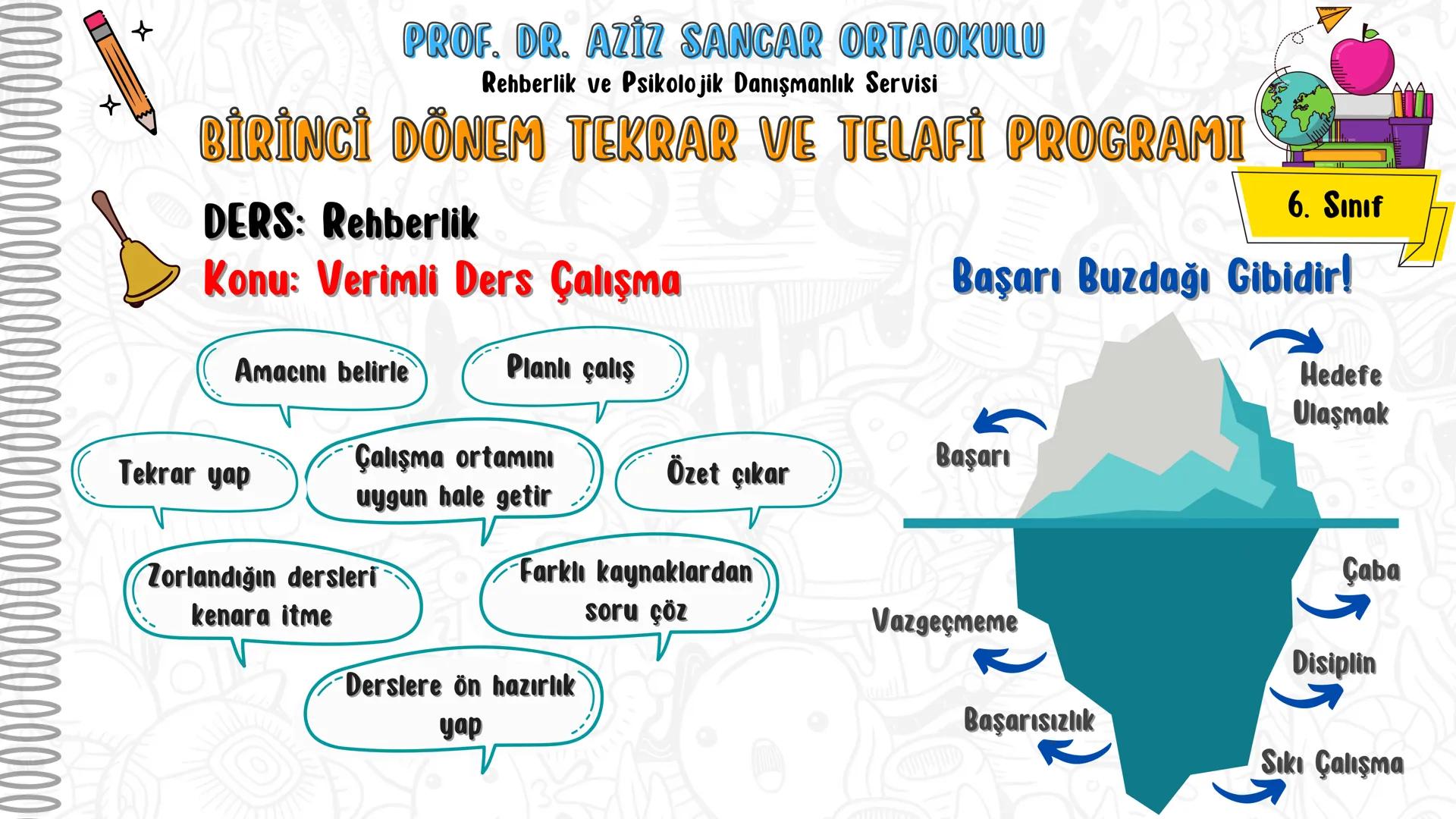 +
PROF. DR. AZİZ SANCAR ORTAOKULU
Rehberlik ve Psikolojik Danışmanlık Servisi
2023
BİRİNCİ DÖNEM TEKRAR VE TELAFİ PROGRAMI
6. SINIF
MERHABA