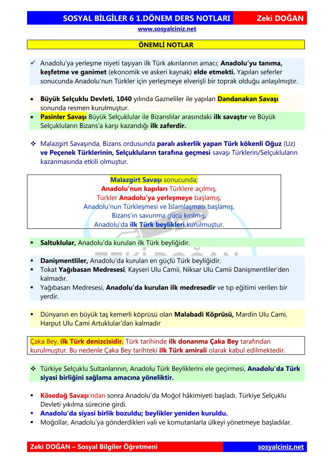 # SOSYAL BİLGİLER 6
# 1.DÖNEM KONU
# ÖZETLERİ
# DERS NOTLARI
## ZEKİ DOĞAN
sosyalciniz.net
Zeki DOĞAN
Sosyal Bilgiler Öğretmeni # SOSYAL