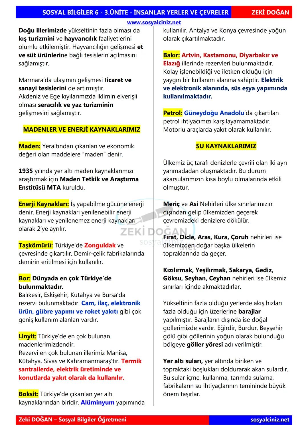 # SOSYAL BİLGİLER 6
# 1.DÖNEM KONU
# ÖZETLERİ
# DERS NOTLARI
## ZEKİ DOĞAN
sosyalciniz.net
Zeki DOĞAN
Sosyal Bilgiler Öğretmeni # SOSYAL