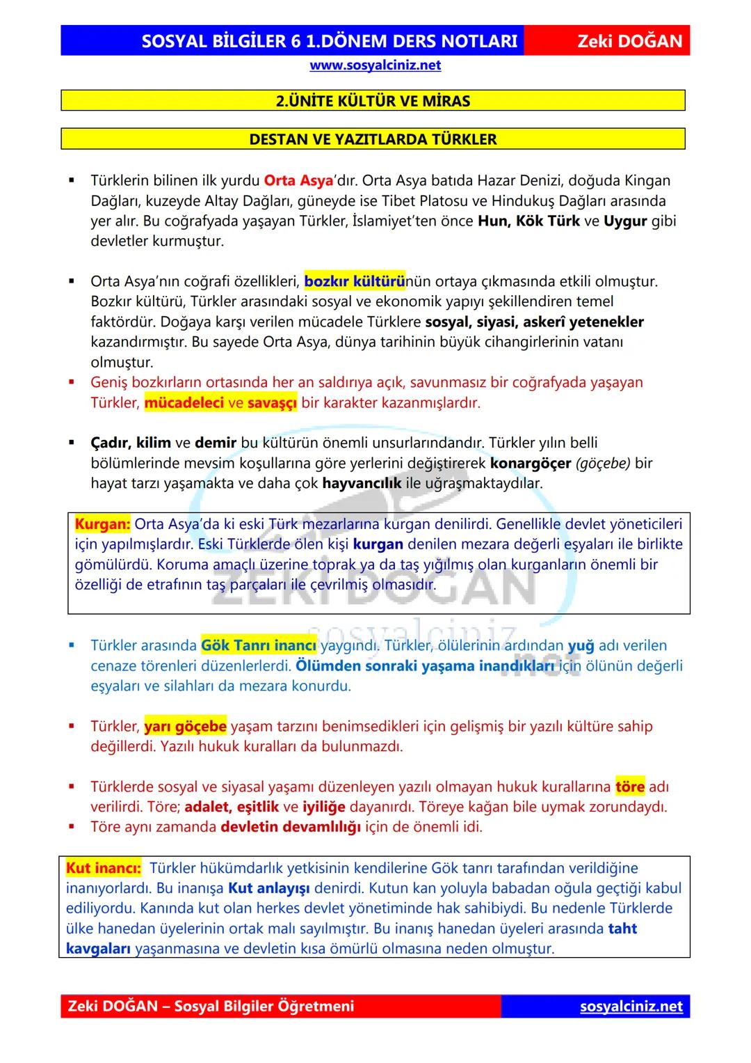 # SOSYAL BİLGİLER 6
# 1.DÖNEM KONU
# ÖZETLERİ
# DERS NOTLARI
## ZEKİ DOĞAN
sosyalciniz.net
Zeki DOĞAN
Sosyal Bilgiler Öğretmeni # SOSYAL