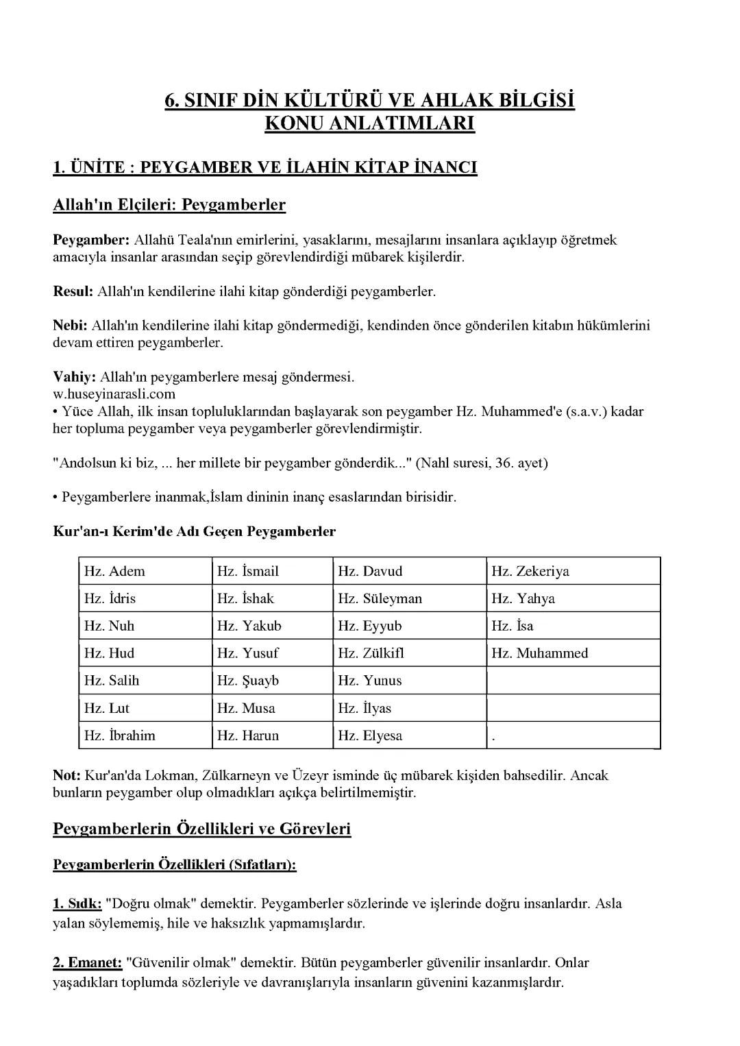 6.Sınıf Din Kültürü ve Ahlak Bilgisi