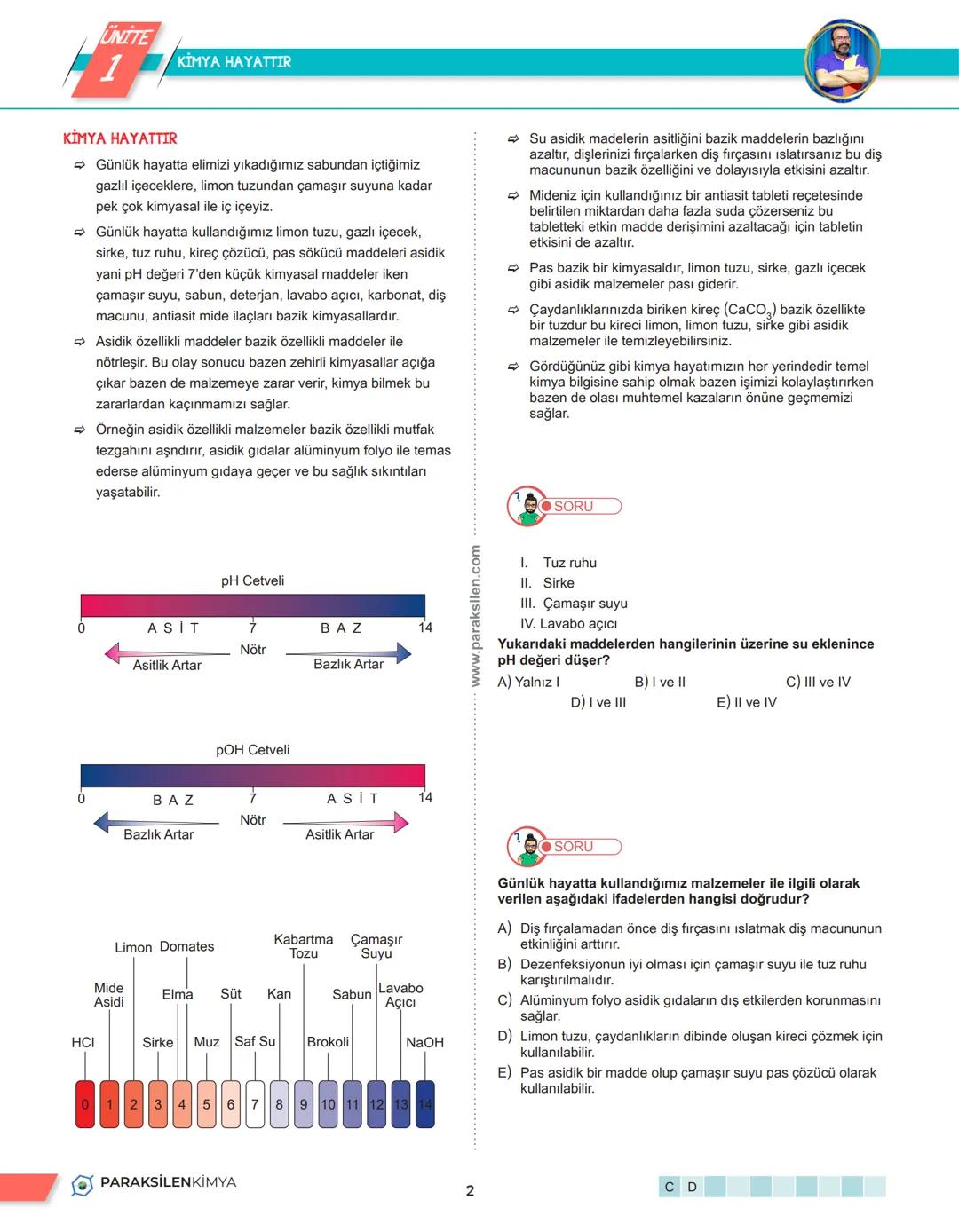 # 1. TEMA
1.1. KİMYA HAYATTIR
1 # ÜNİTE
1
KİMYA HAYATTIR
# KİMYA HAYATTIR
- Günlük hayatta elimizi yıkadığımız sabundan içtiğimiz gazl