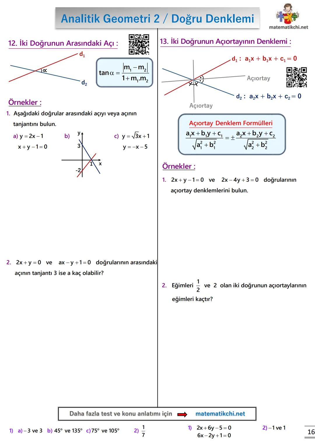 # Analitik Geometri 2 / Doğru Denklemi
# 1A - Eğimi Formülü:
Bir doğrunun eğimi : Doğrunun x ekseni ile pozitif yönde yaptığı açının tanja