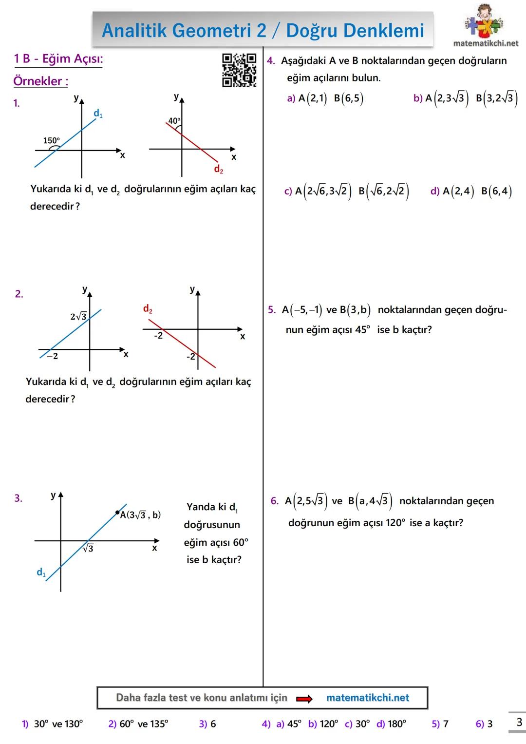# Analitik Geometri 2 / Doğru Denklemi
# 1A - Eğimi Formülü:
Bir doğrunun eğimi : Doğrunun x ekseni ile pozitif yönde yaptığı açının tanja