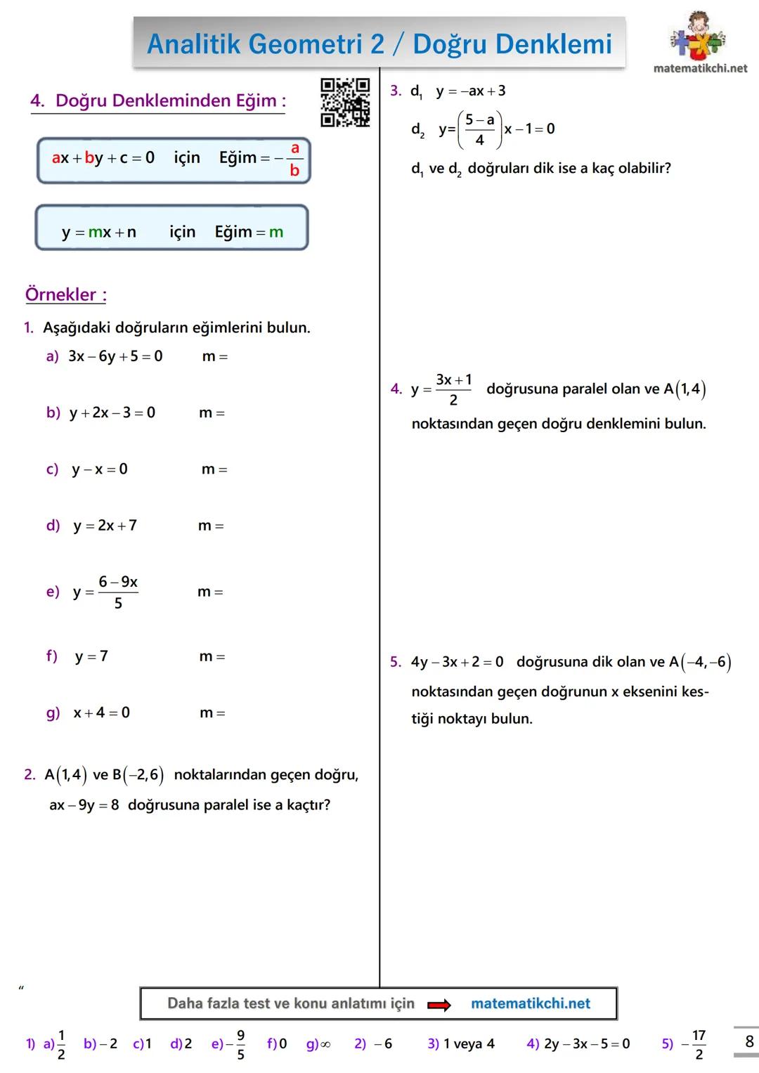 # Analitik Geometri 2 / Doğru Denklemi
# 1A - Eğimi Formülü:
Bir doğrunun eğimi : Doğrunun x ekseni ile pozitif yönde yaptığı açının tanja