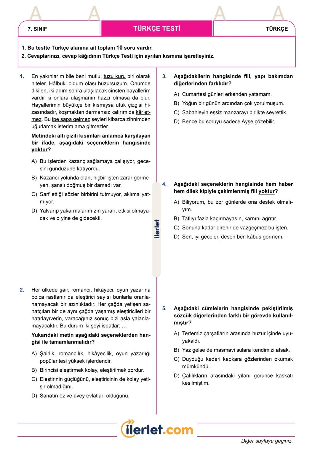 --- OCR Start ---
ilerlet.com
2025
TÜRKİYE GENELİ
BURSLULUK SINAVI
7.
SINIF
SINAVINIZ BİR SONRAKİ SAYFADAN BAŞLAMAKTADIR
SÜRENİZ 60 DAKİKADI