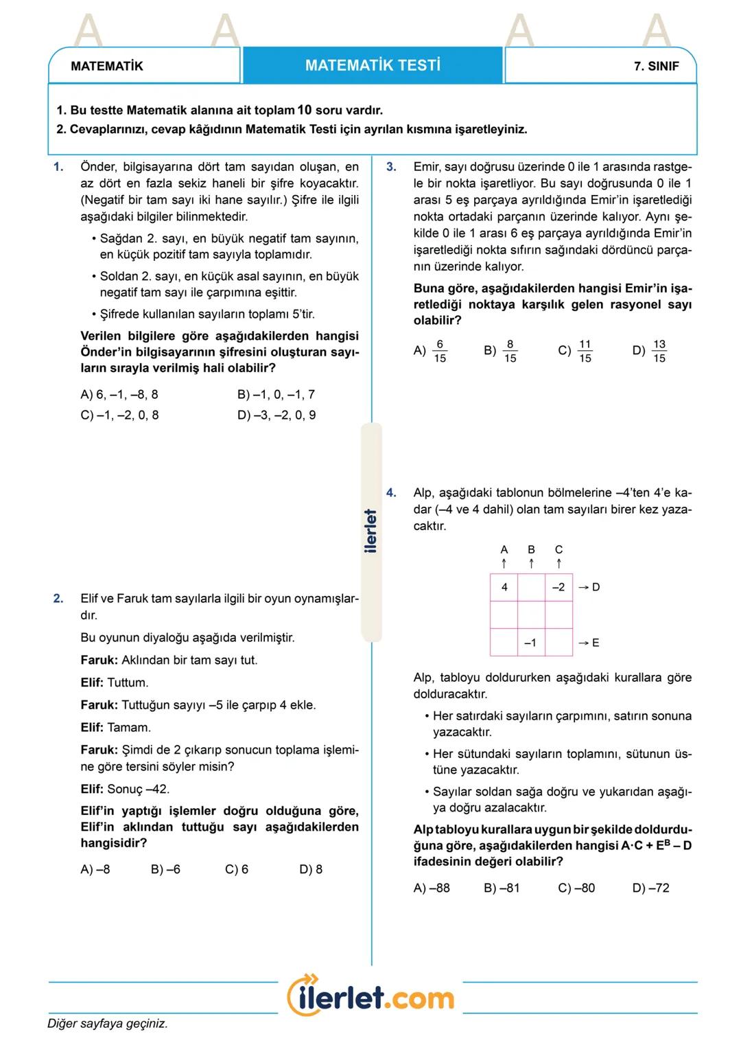 --- OCR Start ---
ilerlet.com
2025
TÜRKİYE GENELİ
BURSLULUK SINAVI
7.
SINIF
SINAVINIZ BİR SONRAKİ SAYFADAN BAŞLAMAKTADIR
SÜRENİZ 60 DAKİKADI