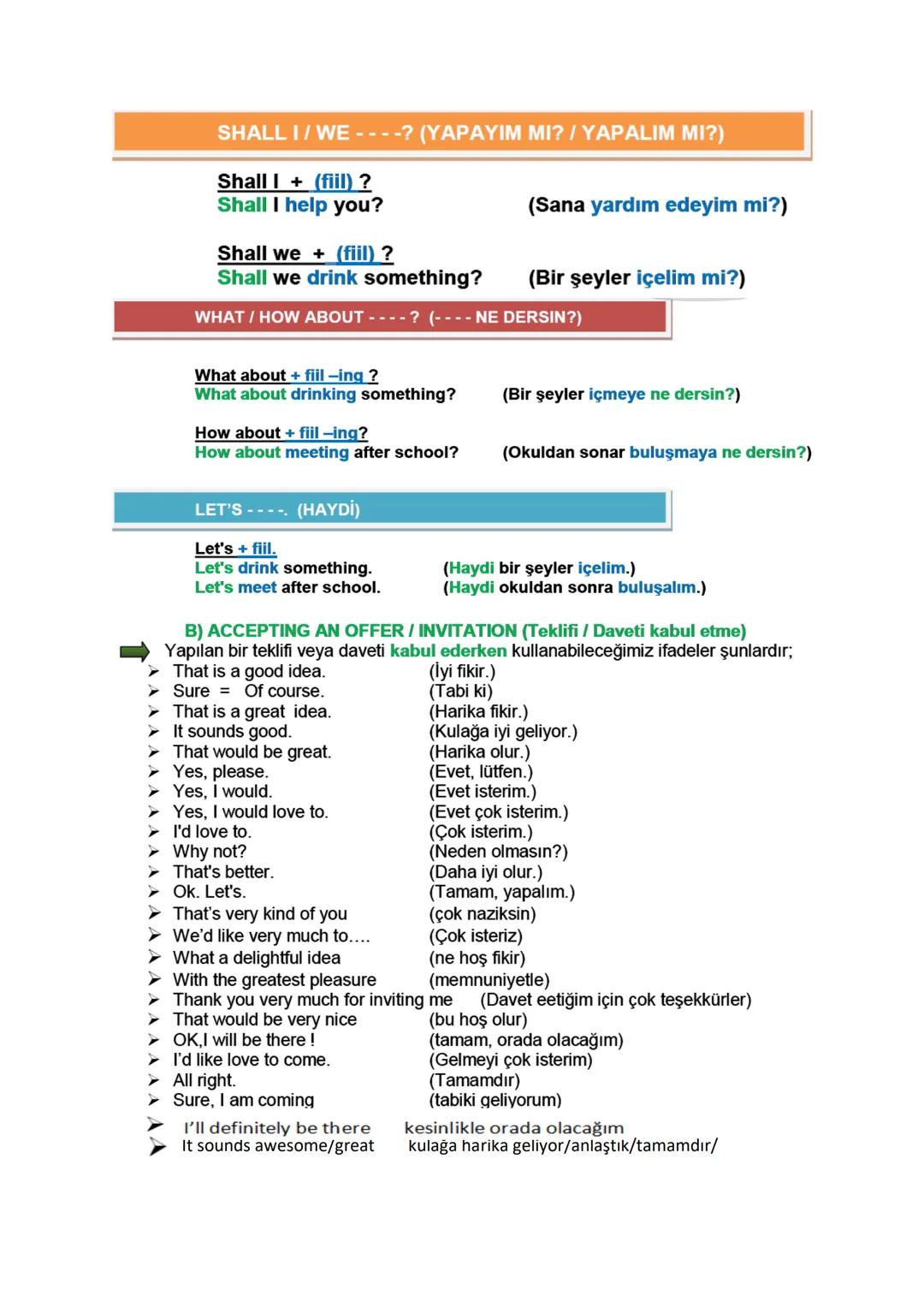 # Unit 1 FRIENDSHIP
Accepting & Refusing (Kabul Etmek & Reddetmek)
Kabul etme ve reddetme ifadelerini öğrenmeden önce "teklif ve
öneride b