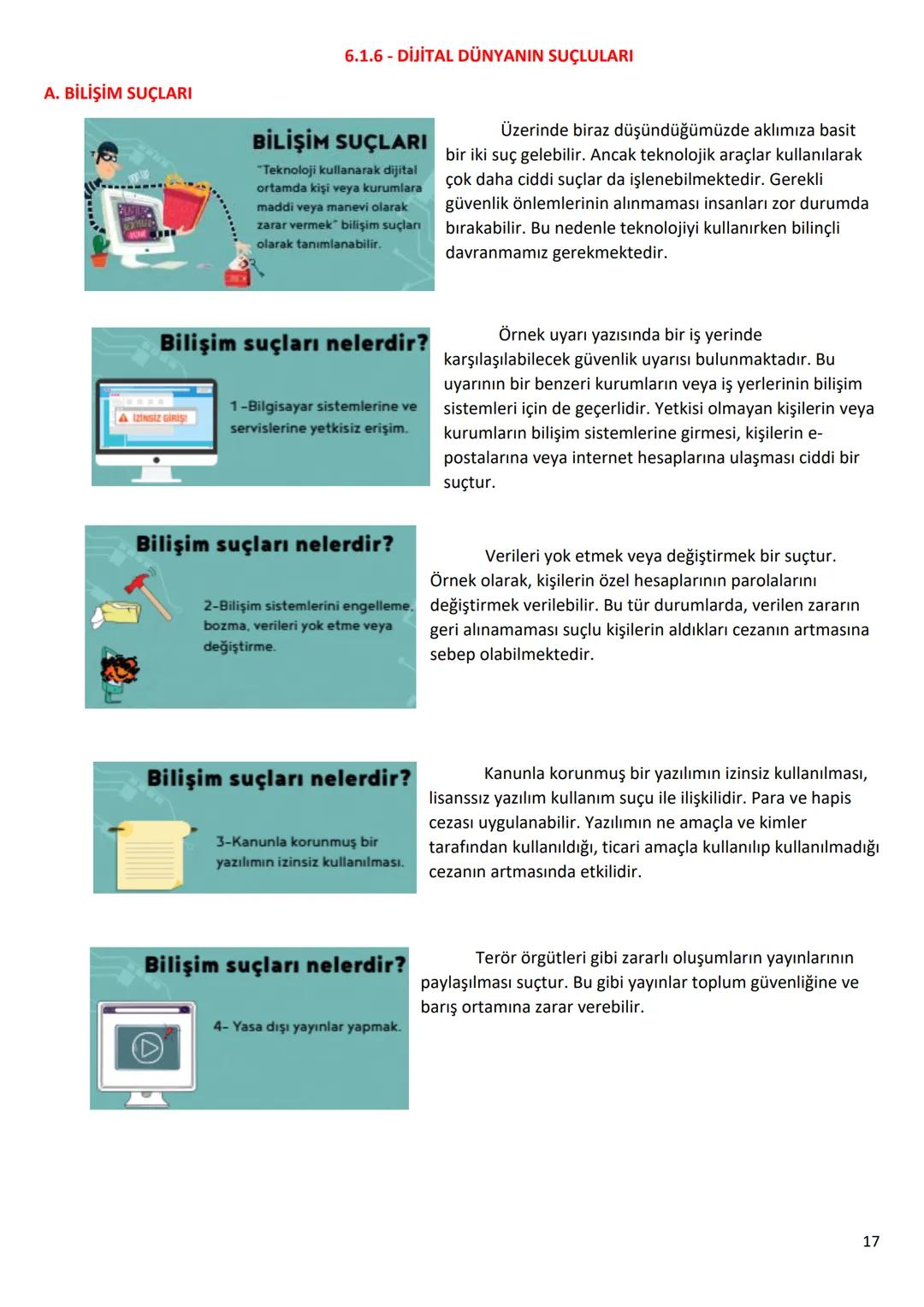6.Sınıf
Bilişim Teknolojileri ve Yazılım Dersi Notları
1.Dönem
1 6.1.1 - BİLİŞİM İLE DEĞİŞİM
A. TEKNOLOJİK BEN!
182
SAĞLIK
BANKACILIK V