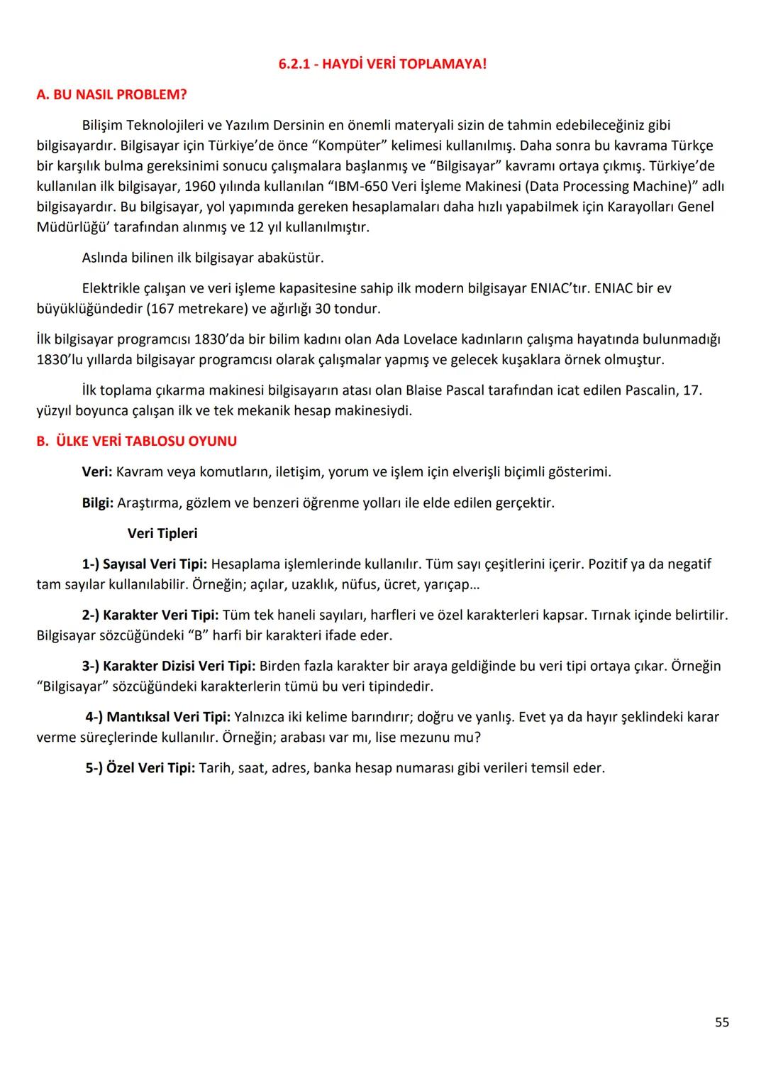 6.Sınıf
Bilişim Teknolojileri ve Yazılım Dersi Notları
1.Dönem
1 6.1.1 - BİLİŞİM İLE DEĞİŞİM
A. TEKNOLOJİK BEN!
182
SAĞLIK
BANKACILIK V