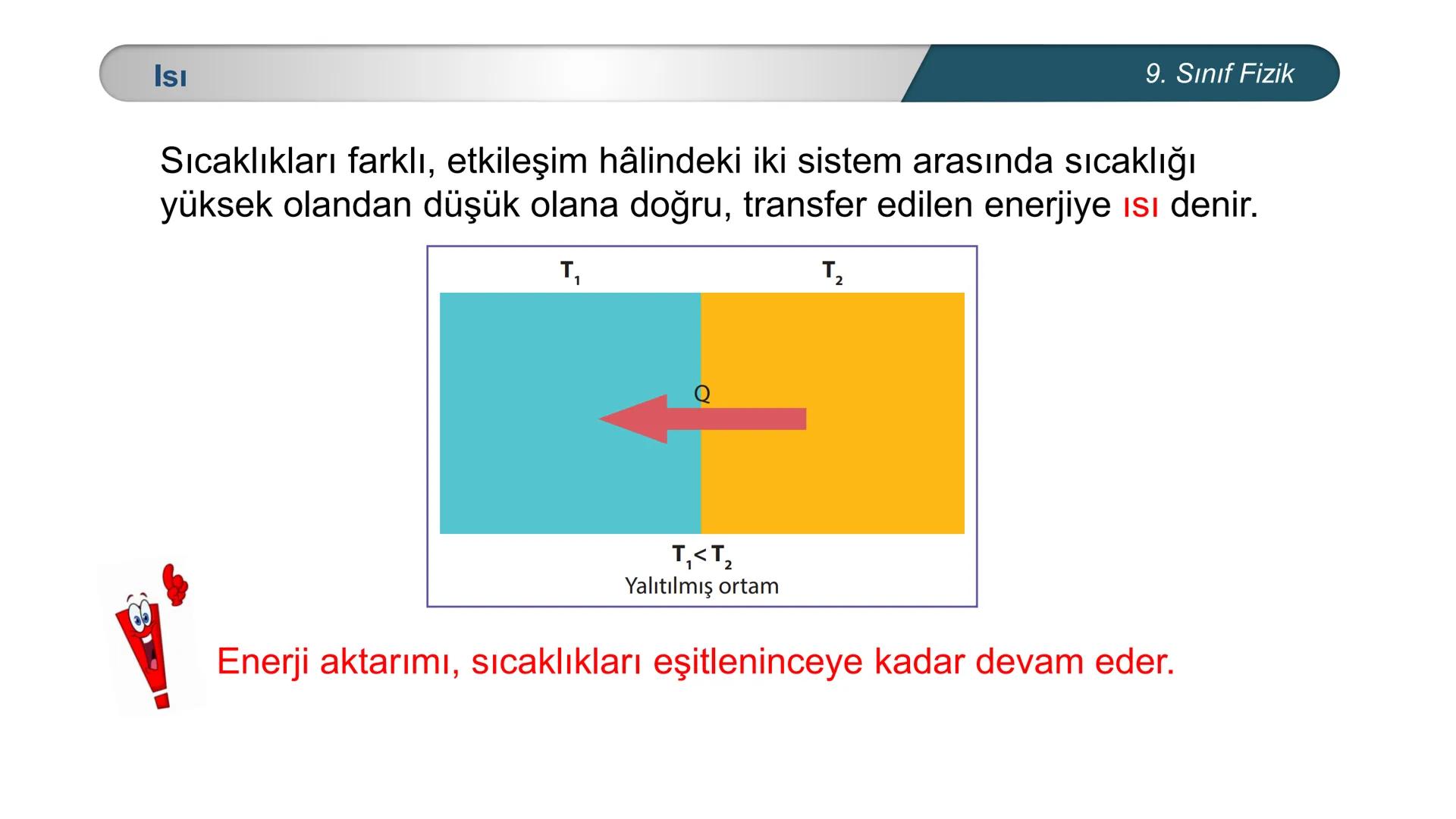 *
EĞİTİM
ETİ MİLLİ EĞ
*
TÜRKİYE CUMHURİYE
IM BAKANLIĞI
*
FİZİK
9. SINIF
ISI VE SICAKLIK
Isı ve Sıcaklık Kavramları
Termometreler – Sıcaklık