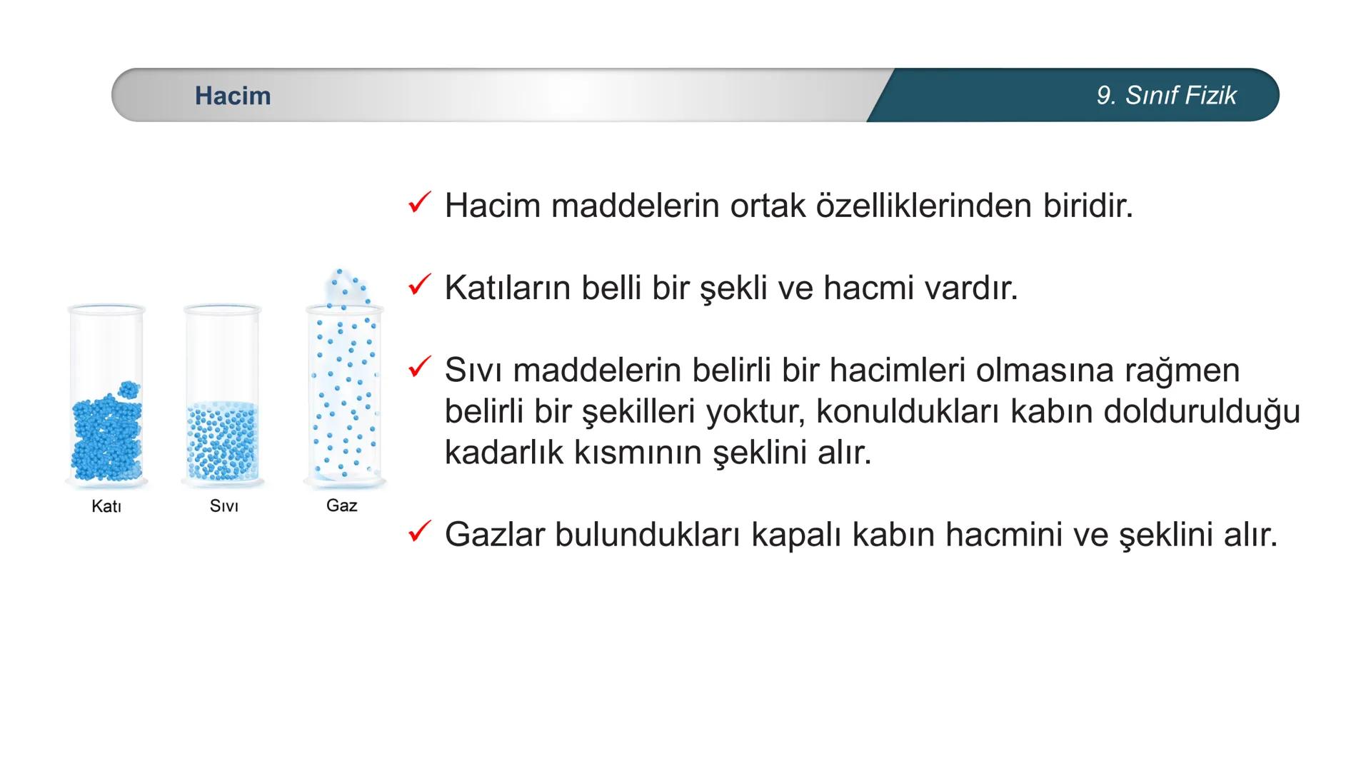 # Fizik
9. SINIF
## MADDE VE ÖZELLİKLERİ
## Kütle - Hacim --- OCR Start ---
Madde
Atom
Molekül
Kütlesi, eylemsizliği olan ve uzayda yer
k