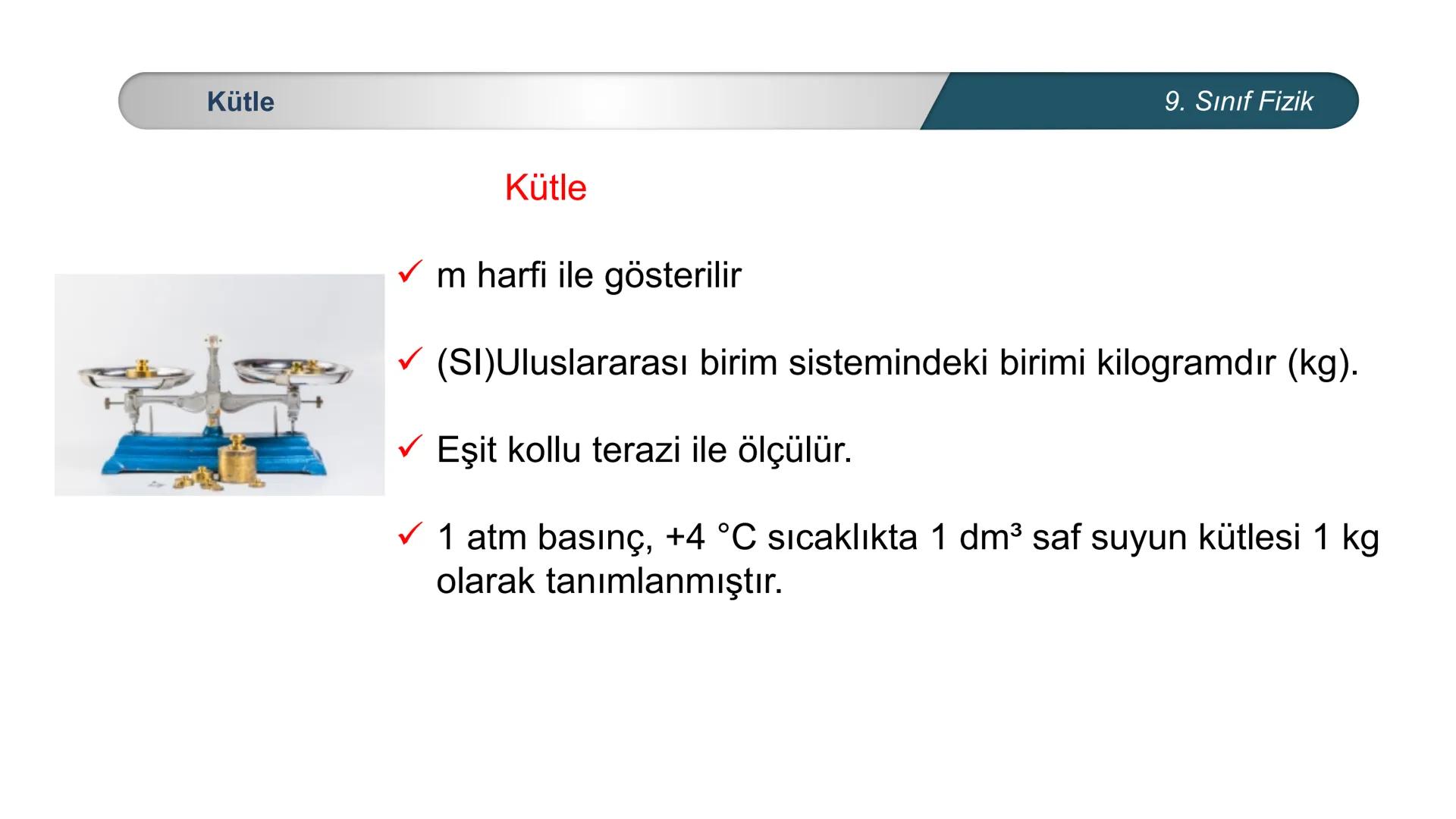# Fizik
9. SINIF
## MADDE VE ÖZELLİKLERİ
## Kütle - Hacim --- OCR Start ---
Madde
Atom
Molekül
Kütlesi, eylemsizliği olan ve uzayda yer
k