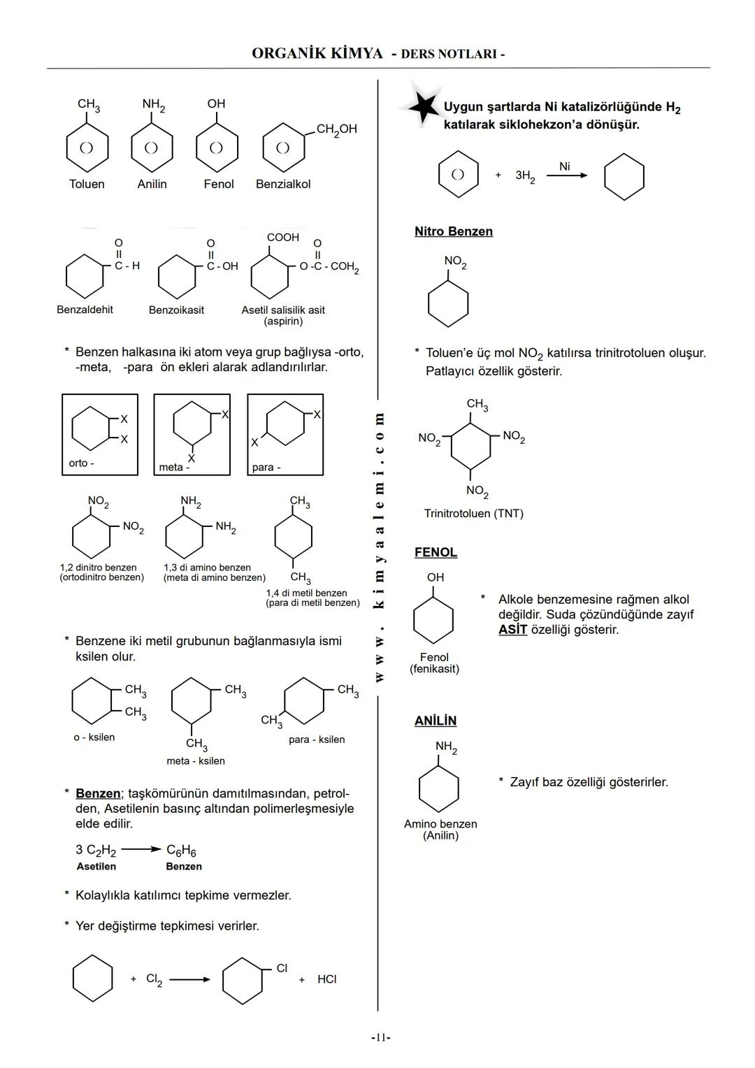 # ORGANİK KİMYA - DERS NOTLARI -
* Alkenler derişik $KMnO_4$ ile yükseltgenme tepkimesi verirler. Bu tepkimelerde ALDEHİT, KETON ve ASİT le
