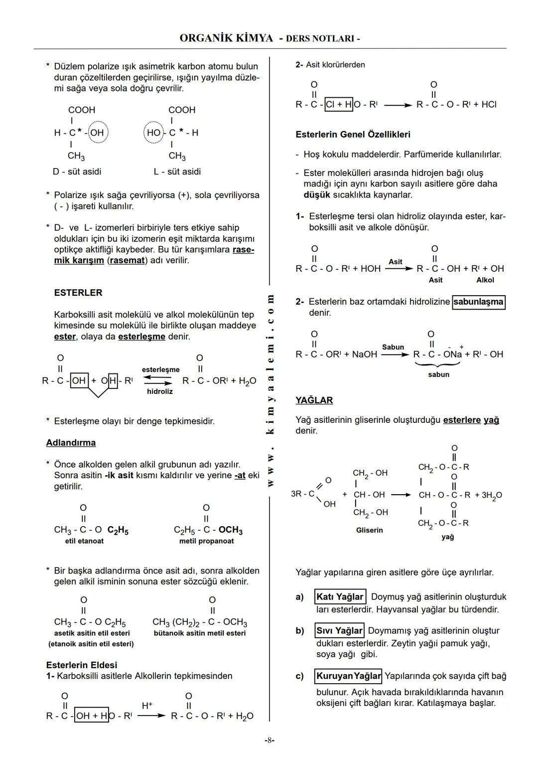 # ORGANİK KİMYA - DERS NOTLARI -
* Alkenler derişik $KMnO_4$ ile yükseltgenme tepkimesi verirler. Bu tepkimelerde ALDEHİT, KETON ve ASİT le