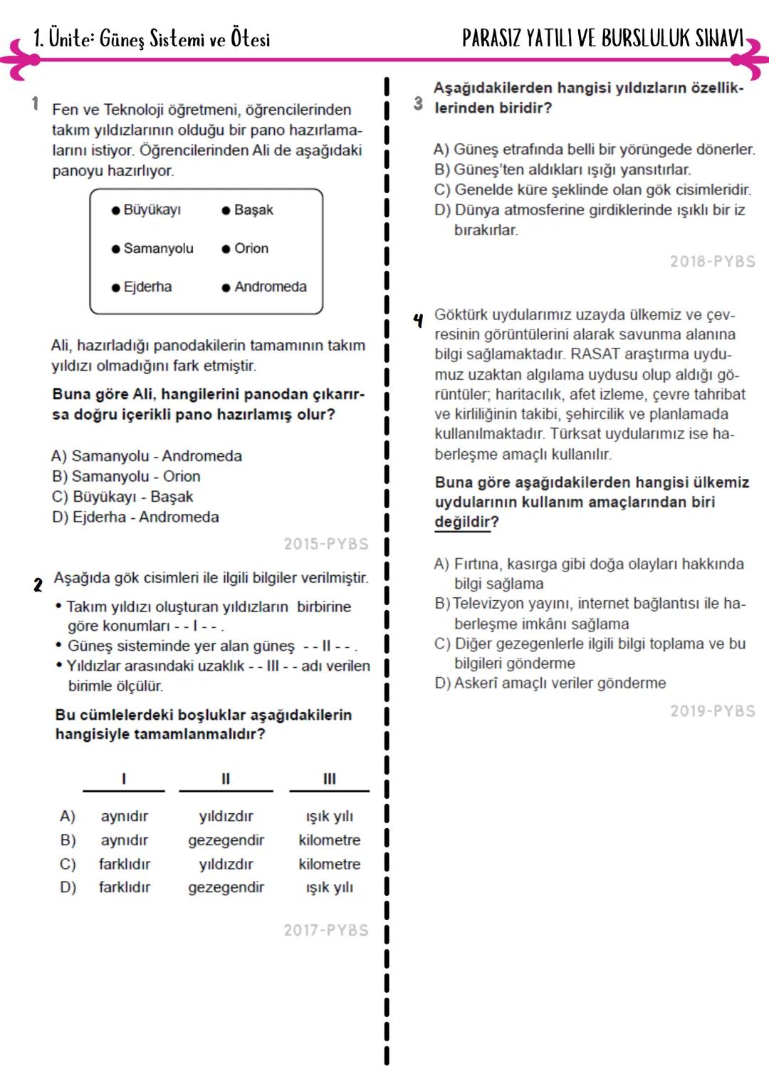# 1. Ünite Güneş Sistemi ve Ötesi
1 Fen ve Teknoloji öğretmeni, öğrencilerinden
takım yıldızlarının olduğu bir pano hazırlama-
larını istiy