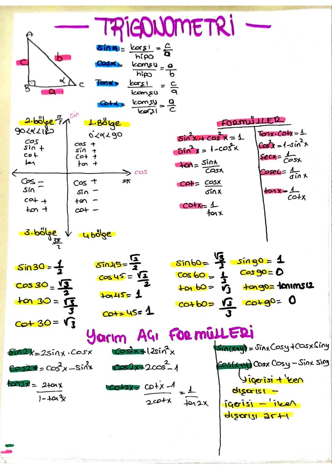 - TRIGONOMETRI -
Sina = $\frac{karşı}{hipo} = \frac{c}{b}$
Cask = $\frac{komşu}{hipo} = \frac{a}{b}$
$
α
$
C
B
Tand = $\frac{karşı}{kom